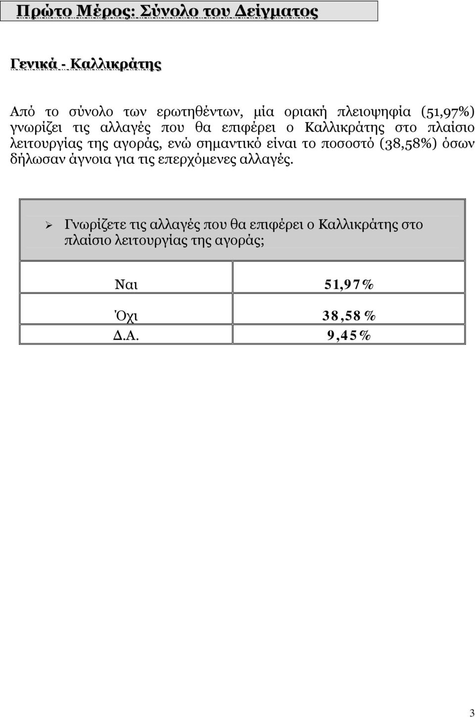 αγοράς, ενώ σημαντικό είναι το ποσοστό (38,58%) όσων δήλωσαν άγνοια για τις επερχόμενες αλλαγές.