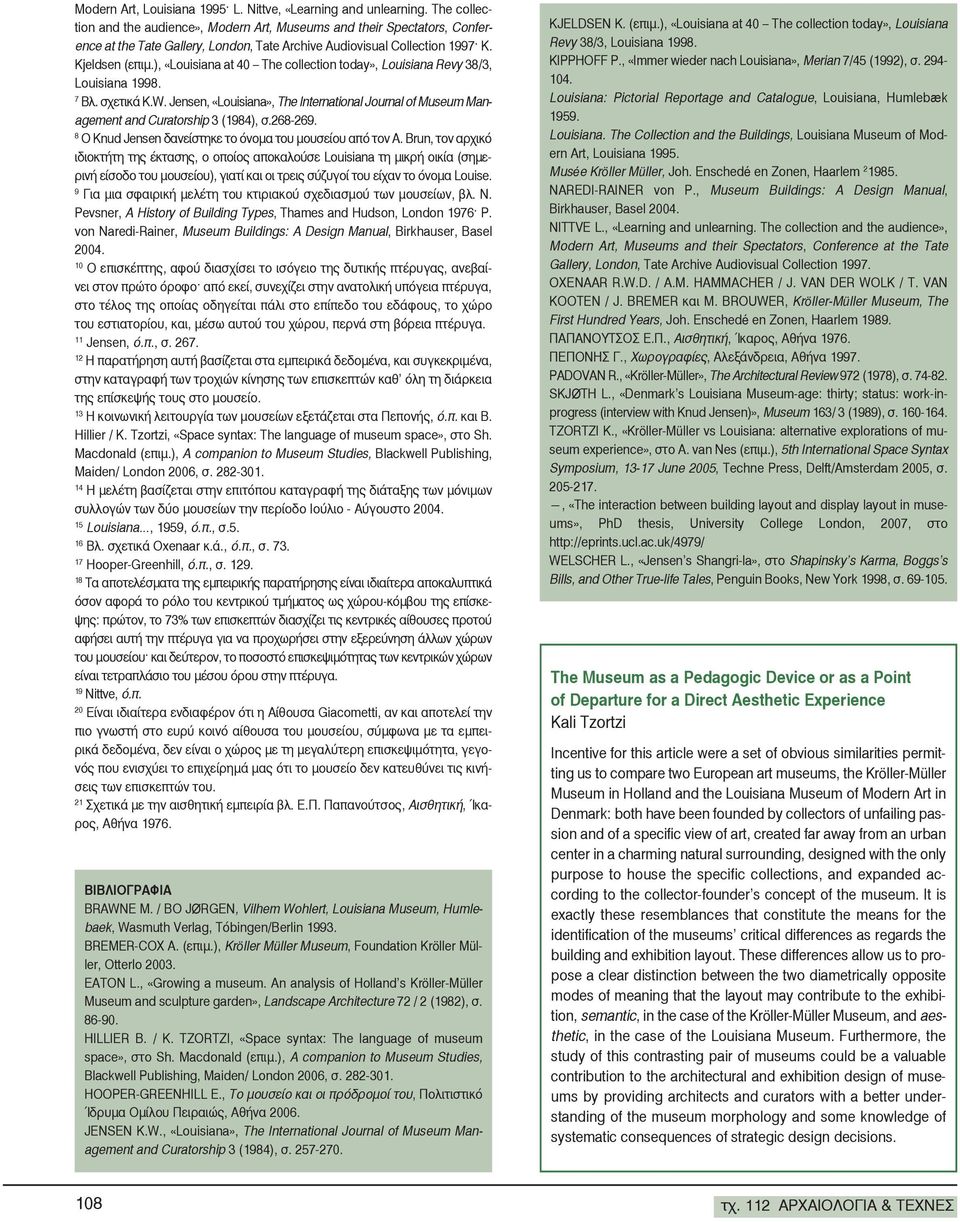 ), «Louisiana at 40 The collection today», Louisiana Revy 38/3, Louisiana 1998. 7 Βλ. σχετικά K.W. Jensen, «Louisiana», The International Journal of Museum Management and Curatorship 3 (1984), σ.