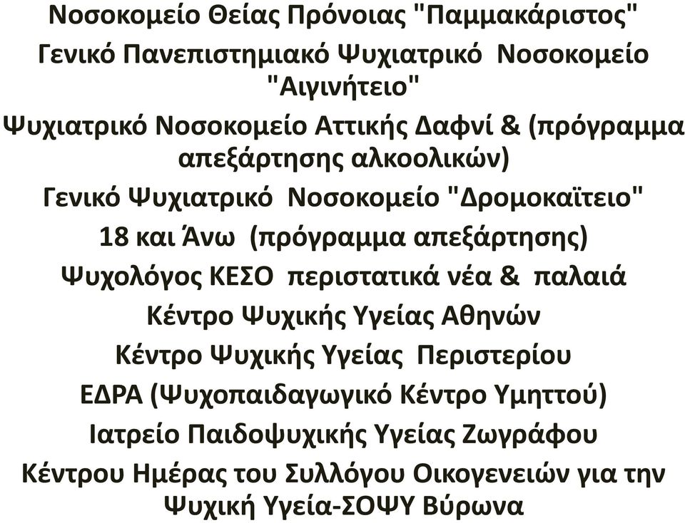 απεξάρτησης) Ψυχολόγος ΚΕΣΟ περιστατικά νέα & παλαιά Κέντρο Ψυχικής Υγείας Αθηνών Κέντρο Ψυχικής Υγείας Περιστερίου ΕΔΡΑ