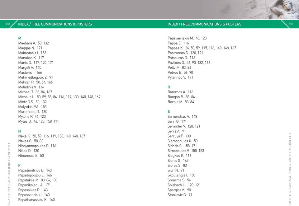 50, 132 Molyvdas P.A. 153 Muramatsu T. 130 Mylona P. 46, 123 Mytas D. 46, 123, 158, 171 N Naka K. 50, 59, 116, 119, 130, 140, 148, 167 Nakas G. 50, 83 Nihoyannopoulos P. 116 Nikas D. 130 Ntounousi E.