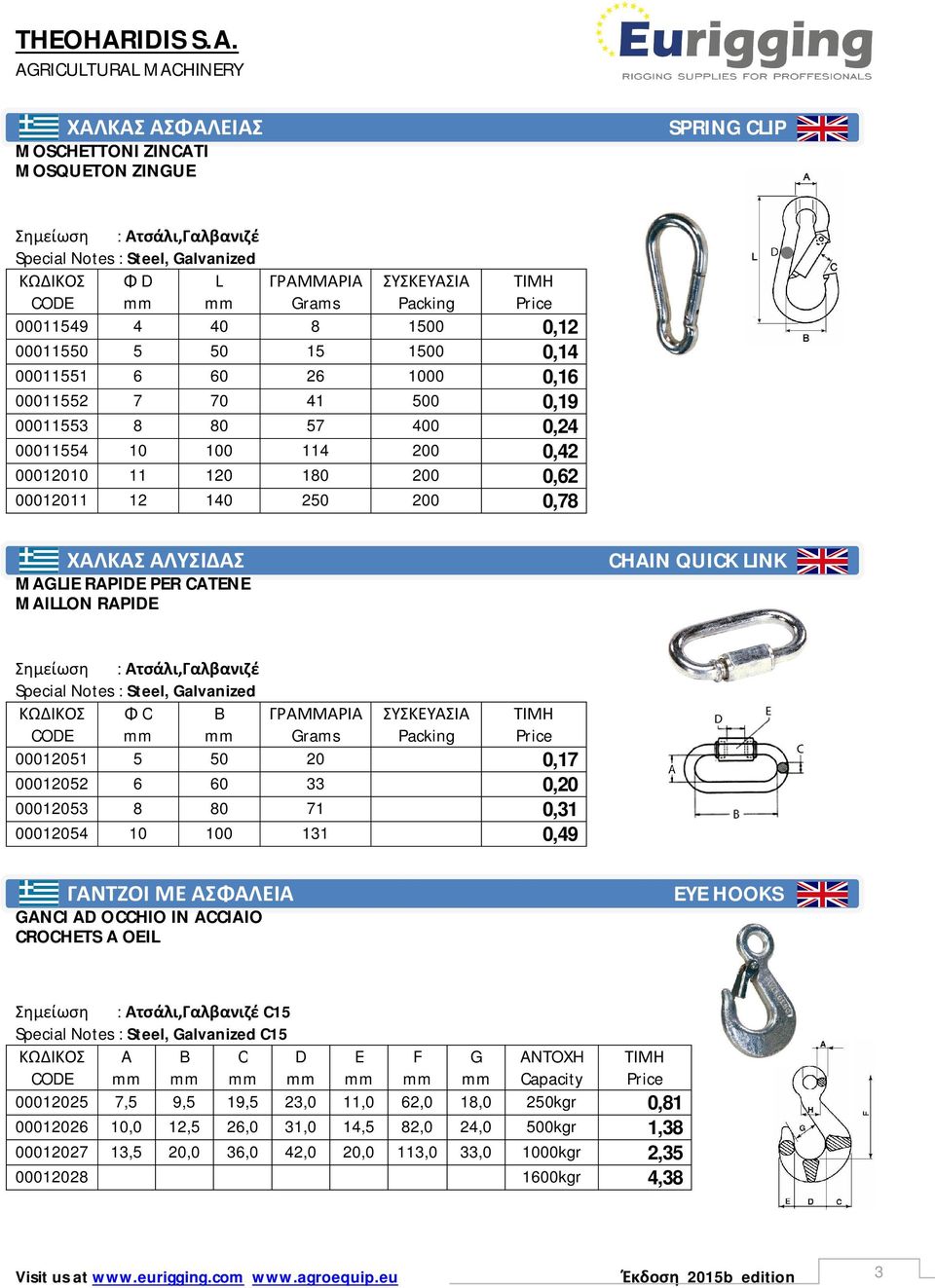 RAPIDE PER CATENE MAILLON RAPIDE CHAIN QUICK LINK Σημείωση : Ατσάλι,Γαλβανιζέ Special Notes : Steel, Galvanized Φ C B ΓΡΑΜΜΑΡΙΑ Grams 00012051 5 50 20 0,17 00012052 6 60 33 0,20 00012053 8 80 71 0,31