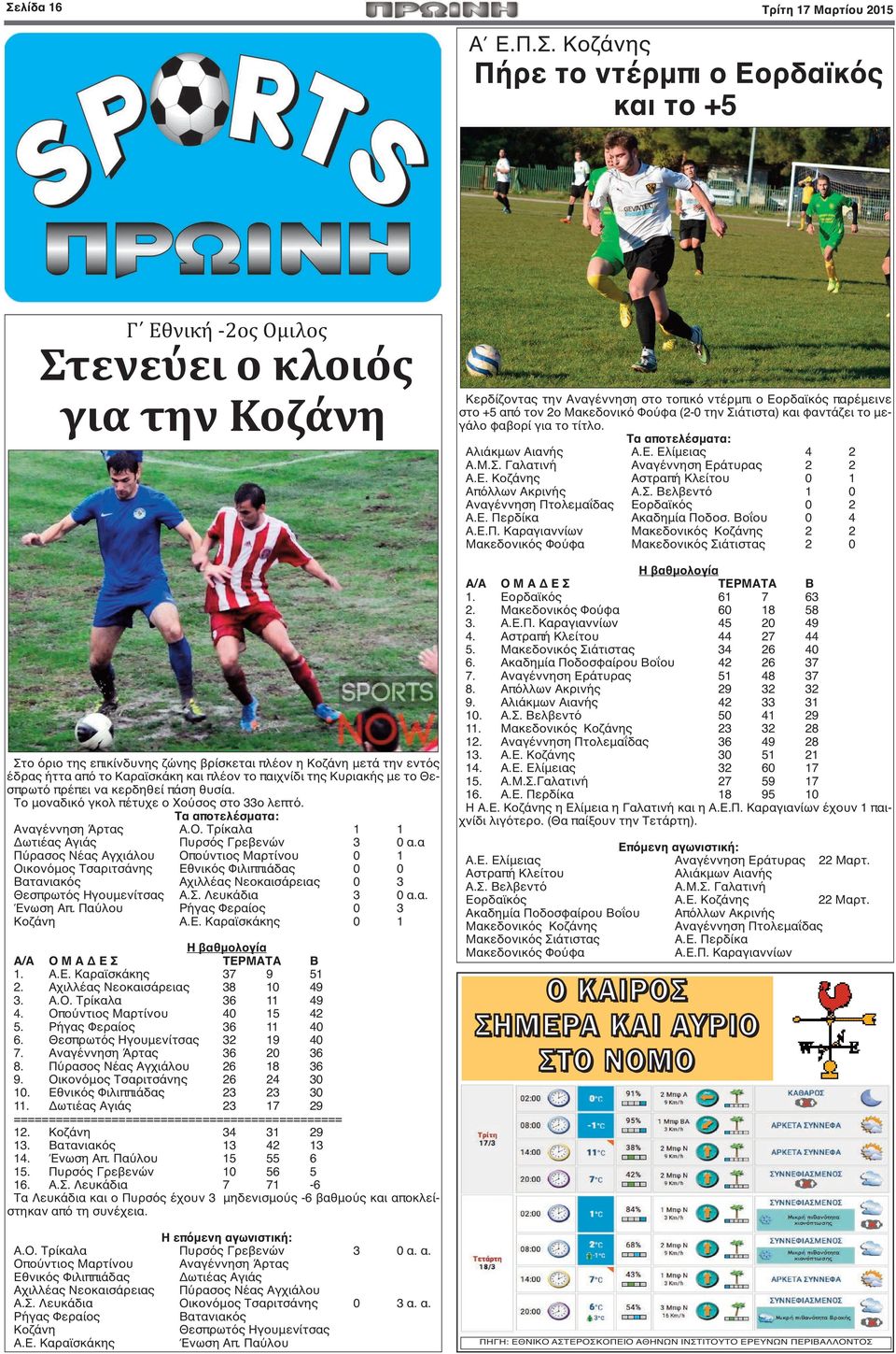 Τα αποτελέσματα: Αναγέννηση Άρτας Α.Ο. Τρίκαλα 1 1 Δωτιέας Αγιάς Πυρσός Γρεβενών 3 0 α.