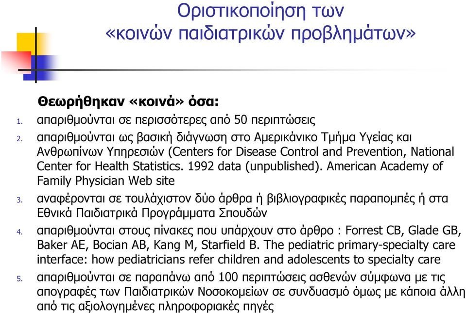 American Academy of Family Physician Web site 3. αναφέρονται σε τουλάχιστον δύο άρθρα ή βιβλιογραφικές παραποµπές ή στα Εθνικά Παιδιατρικά Προγράµµατα Σπουδών 4.