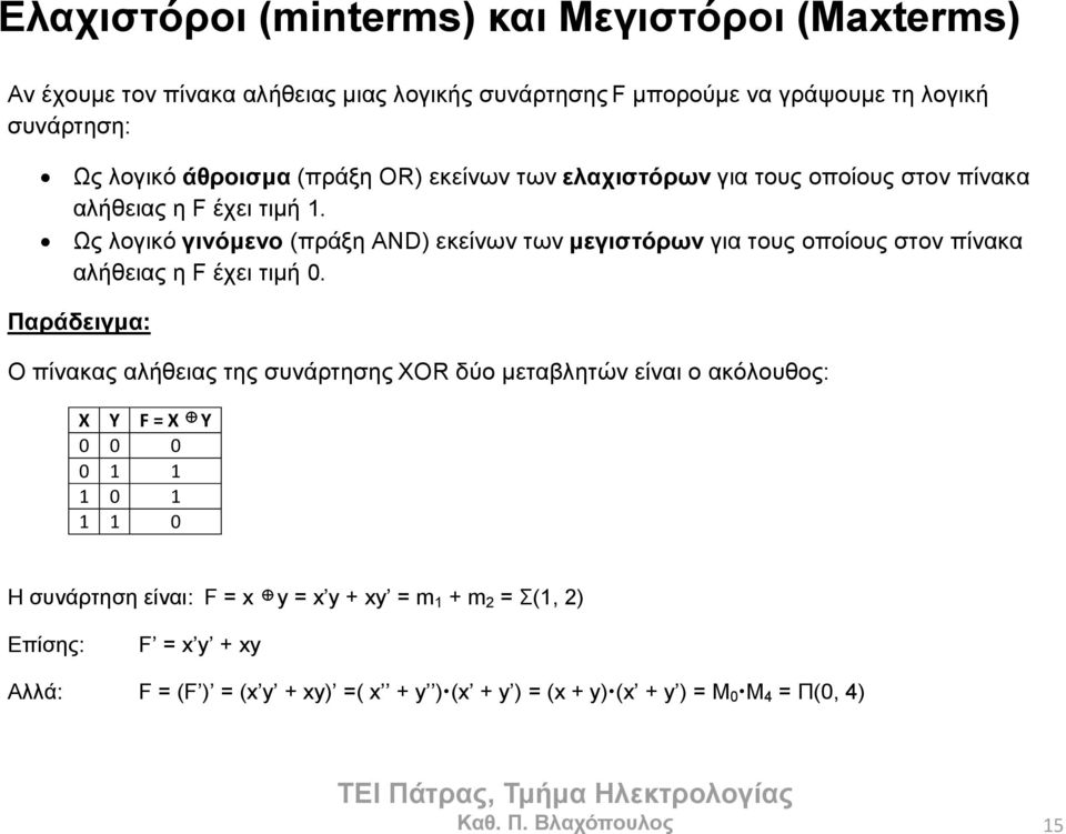 Ωο ινγηθό γινόμενο (πξάμε AND) εθείλσλ ησλ μεγιζηόπων γηα ηνπο νπνίνπο ζηνλ πίλαθα αιήζεηαο ε F έρεη ηηκή 0.