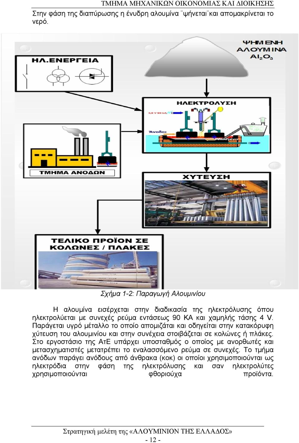 Παράγεται υγρό μέταλλο το οποίο απομιζάται και οδηγείται στην κατακόρυφη χύτευση του αλουμινίου και στην συνέχεια στοιβάζεται σε κολώνες ή πλάκες.