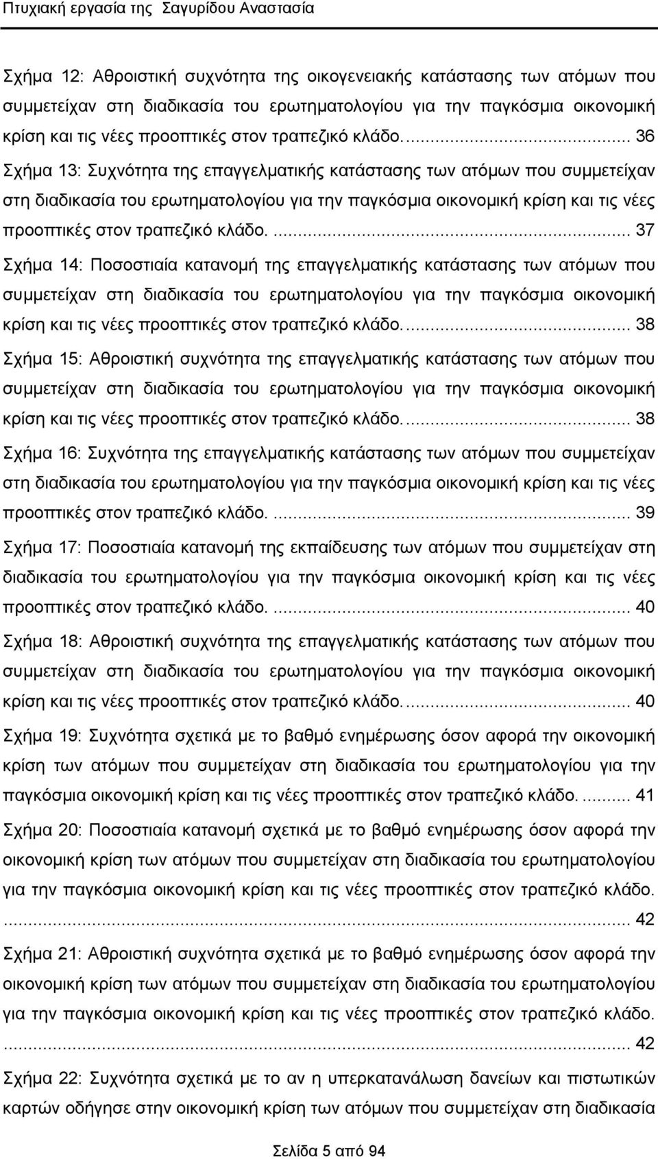 ... 36 Σχήμα 13: Συχνότητα της επαγγελματικής κατάστασης των ατόμων που συμμετείχαν στη διαδικασία του ερωτηματολογίου για την παγκόσμια οικονομική κρίση .