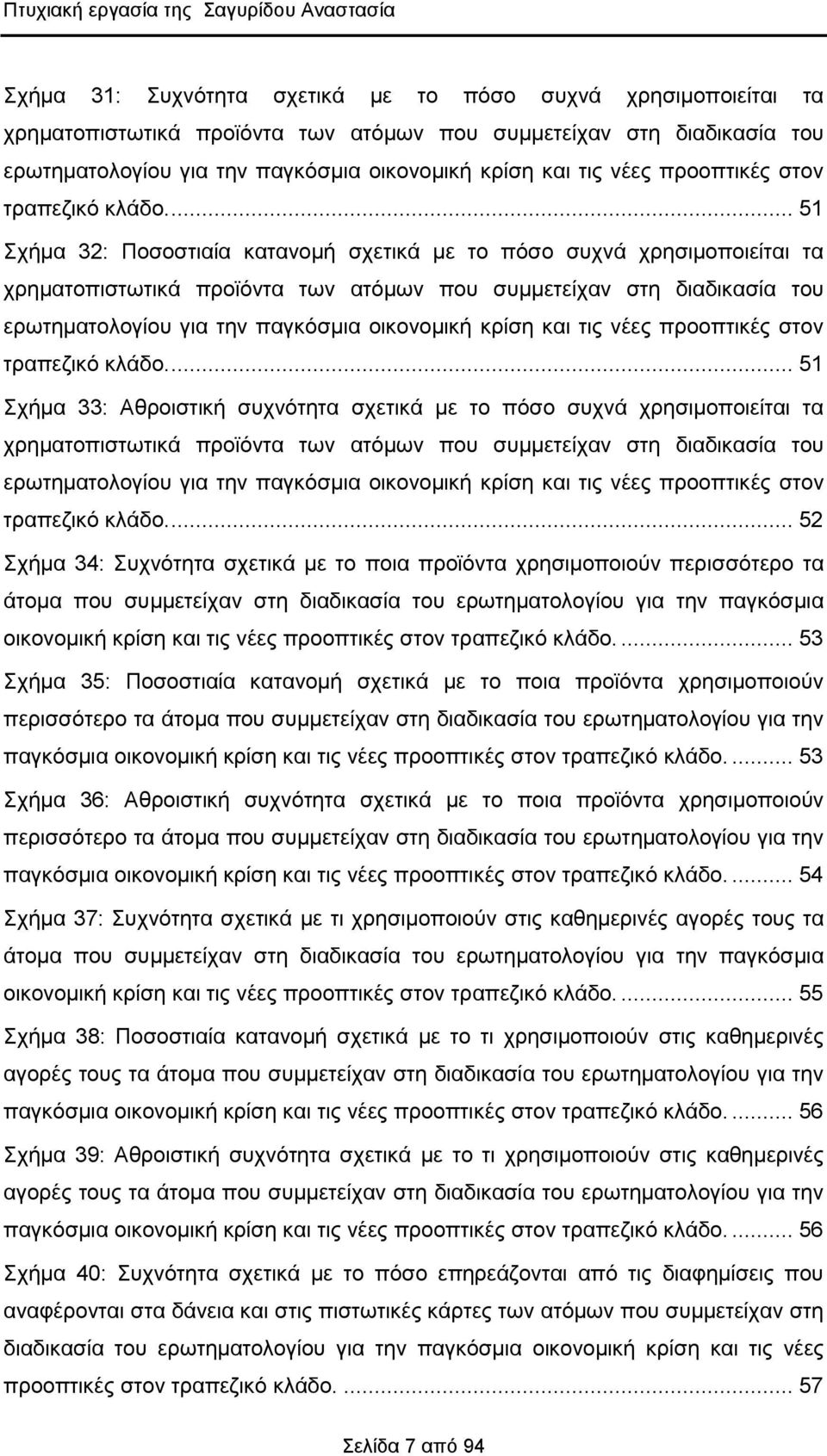 ... 51 Σχήμα 32: Ποσοστιαία κατανομή σχετικά με το πόσο συχνά χρησιμοποιείται τα χρηματοπιστωτικά προϊόντα των ατόμων που συμμετείχαν στη διαδικασία του ερωτηματολογίου για .