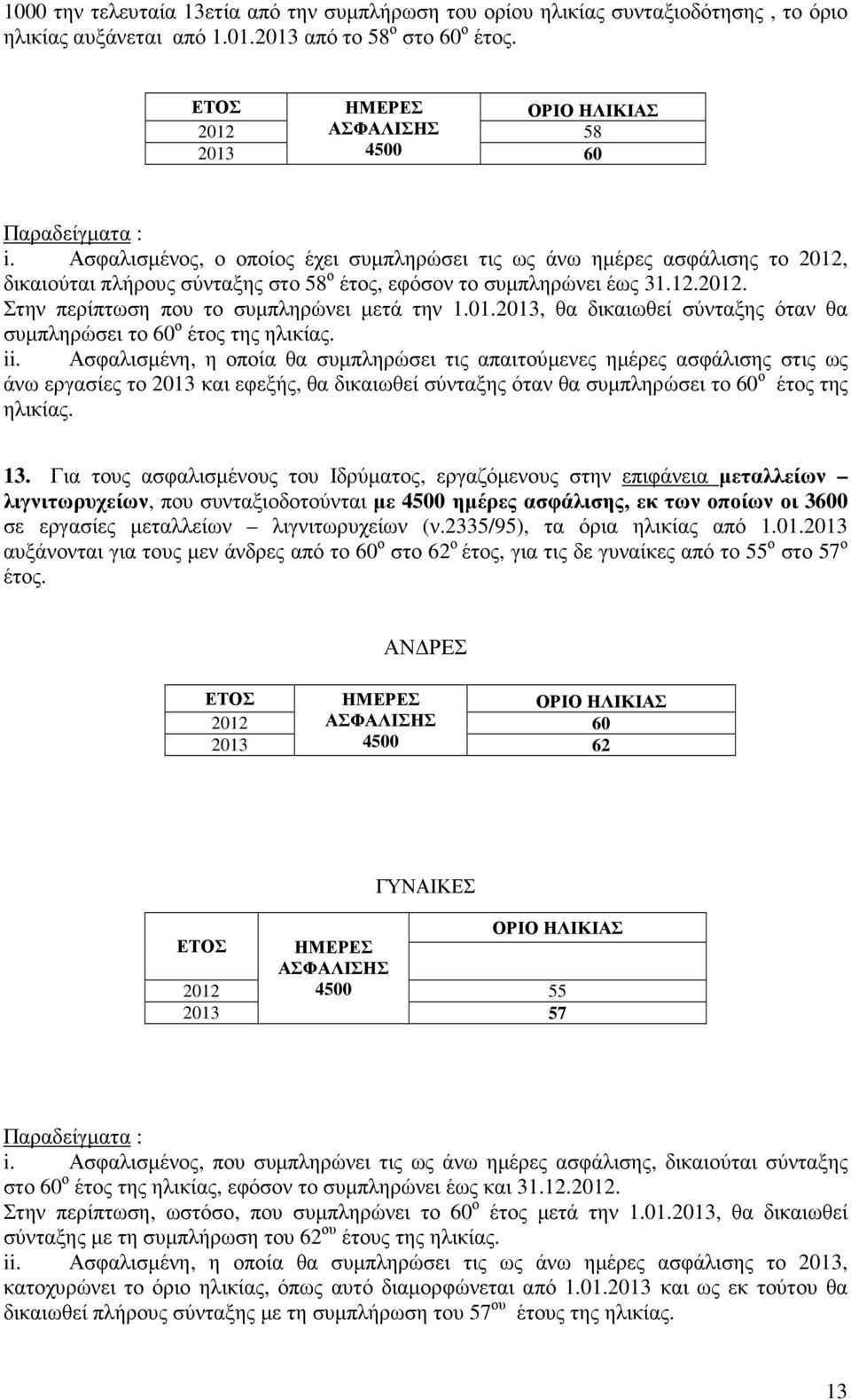 01., θα δικαιωθεί σύνταξης όταν θα συµπληρώσει το 60 ο έτος της ηλικίας. ii.