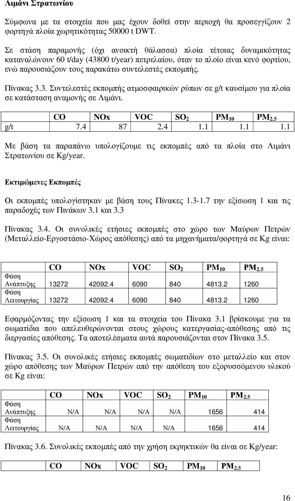 εκποµπής. Πίνακας 3.3. Συντελεστές εκποµπής ατµοσφαιρικών ρύπων σε g/t καυσίµου για πλοία σε κατάσταση αναµονής σε Λιµάνι. CO NOx VOC SO 2 PM 10 PM 2.5 g/t 7.4 87 2.4 1.1 1.