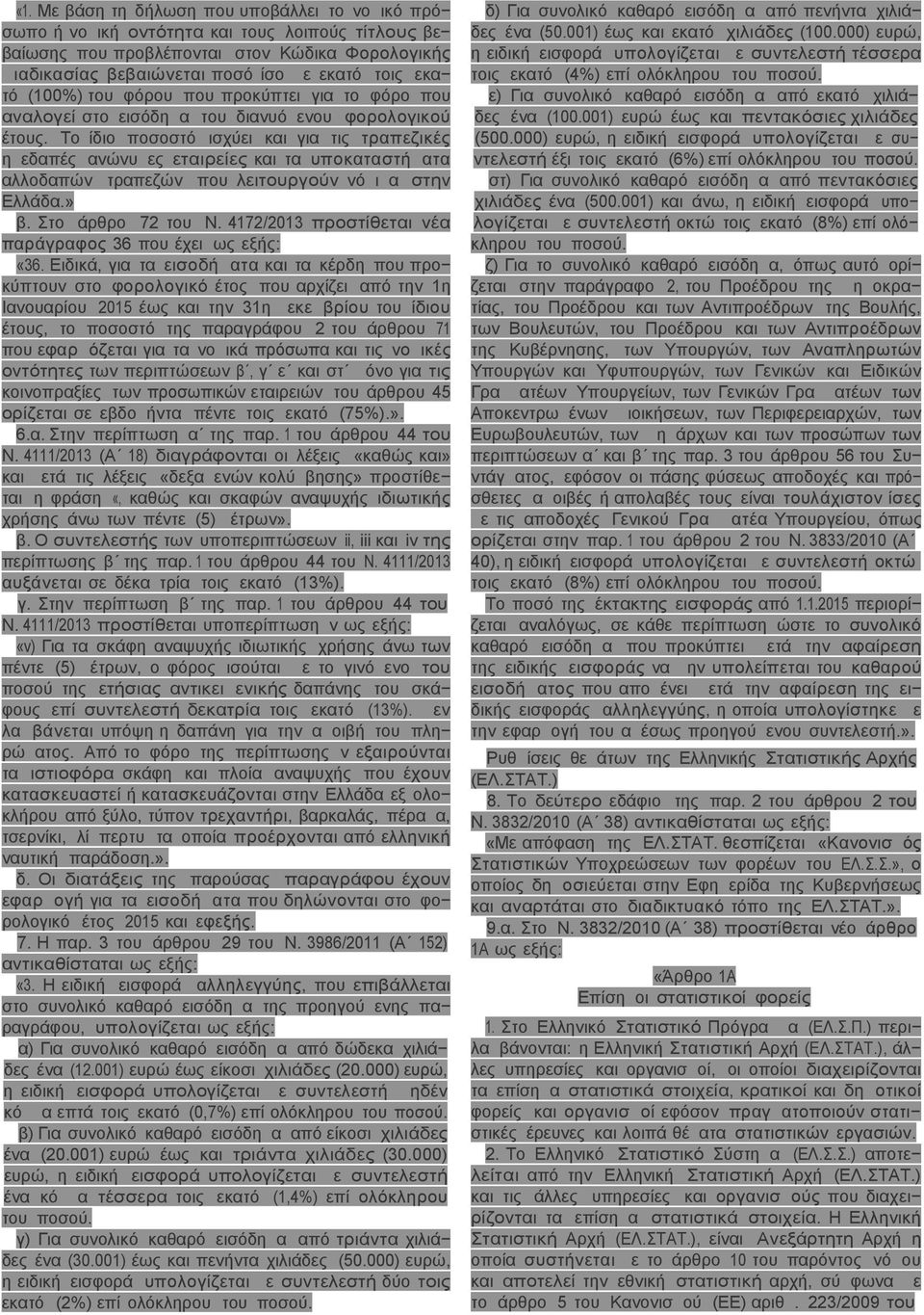 Το ίδιο ποσοστό ισχύει και για τις τραπεζικές ημεδαπές ανώνυμες εταιρείες και τα υποκαταστήματα αλλοδαπών τραπεζών που λειτουργούν νόμιμα στην Ελλάδα.» β. Στο άρθρο 72 του N.