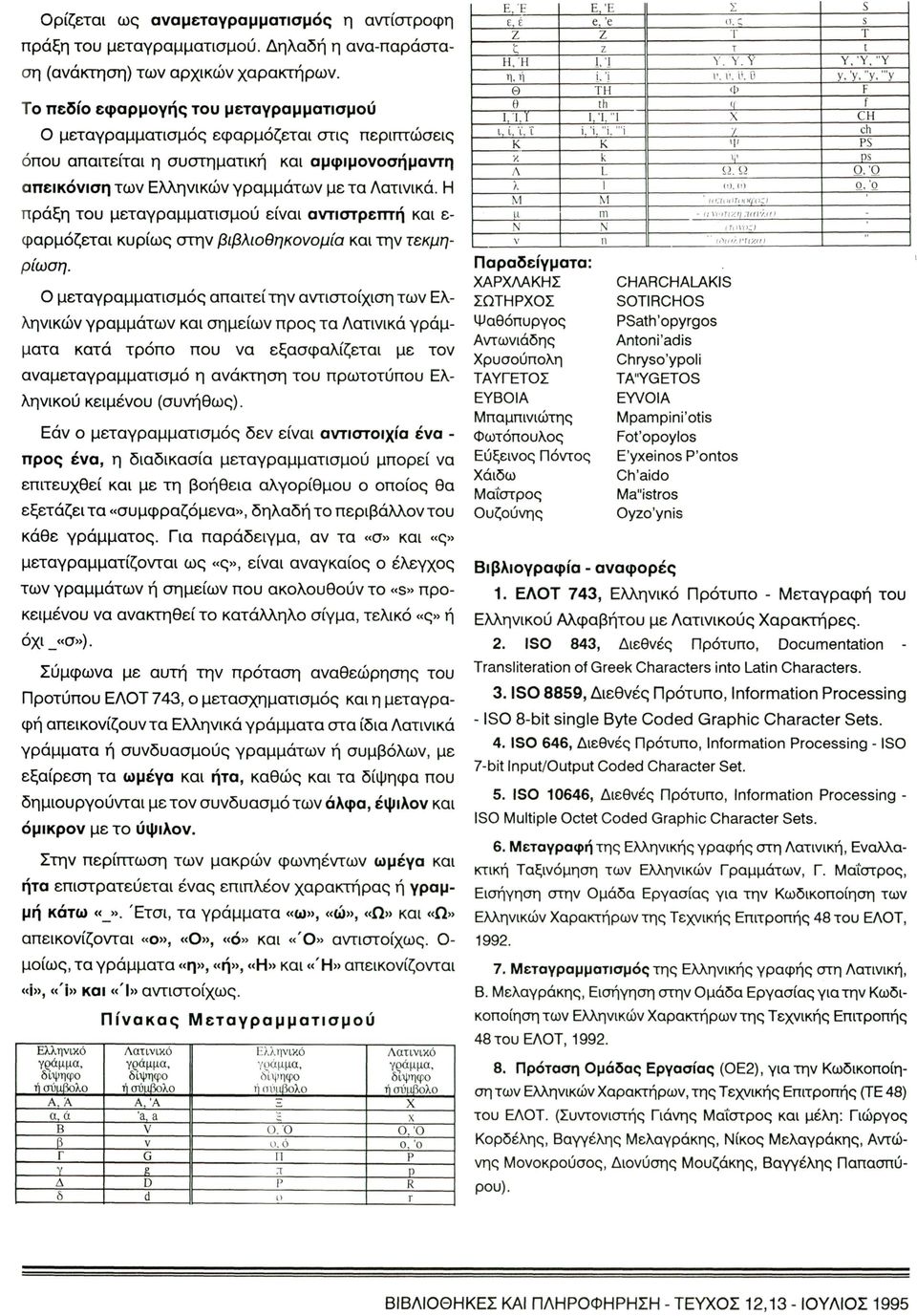 Η πράξη τυ μεταγραμματισμυ είαι ατιστρεπτή και ε Ε,Έ ε, έ Η, Ή η, η Θ.Ί.Ϊ ι, ί, ϊ, ΐ κ λ I Ε,Έ e, Ί Ί"\ Η h,ί.ί i.i, "i. "Ί k φαρμόζεται κυρίως στη βιβλιηκμία και τη τεκμηρίωση.