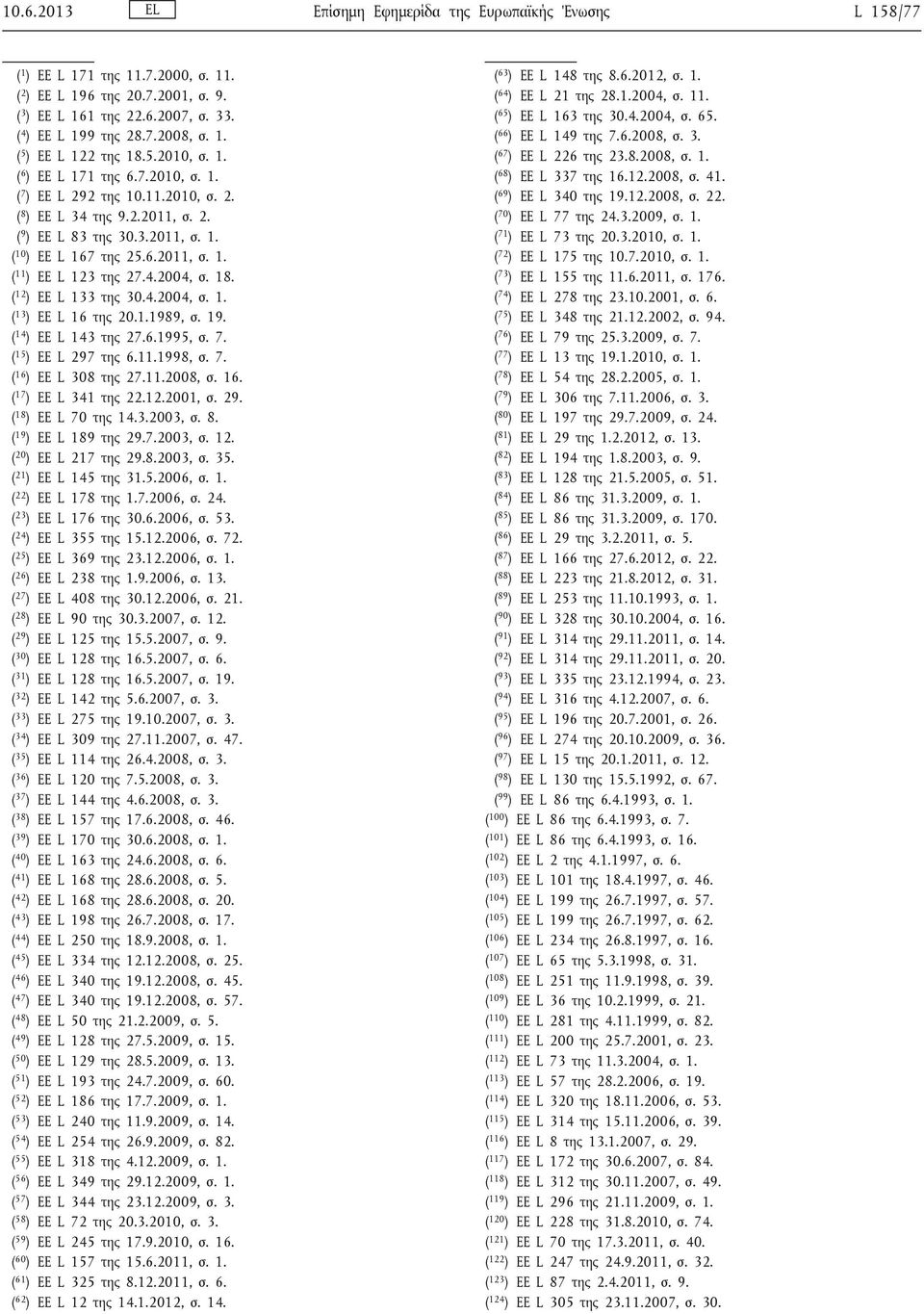 6.2011, σ. 1. ( 11 ) ΕΕ L 123 της 27.4.2004, σ. 18. ( 12 ) ΕΕ L 133 της 30.4.2004, σ. 1. ( 13 ) ΕΕ L 16 της 20.1.1989, σ. 19. ( 14 ) ΕΕ L 143 της 27.6.1995, σ. 7. ( 15 ) ΕΕ L 297 της 6.11.1998, σ. 7. ( 16 ) ΕΕ L 308 της 27.