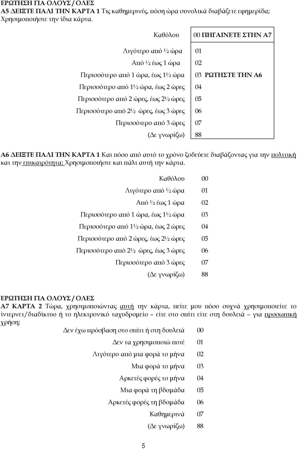 Περισσότερο α ό 2½ ώρες, έως 3 ώρες 06 Περισσότερο α ό 3 ώρες 07 8 A6 ΕΙΞΤΕ ΠΑΛΙ ΤΗΝ ΚΑΡΤΑ 1 Και όσο α ό αυτό το χρόνο ξοδεύετε διαβάζοντας για την ολιτική και την ε ικαιρότητα; Χρησιµο οιήστε και