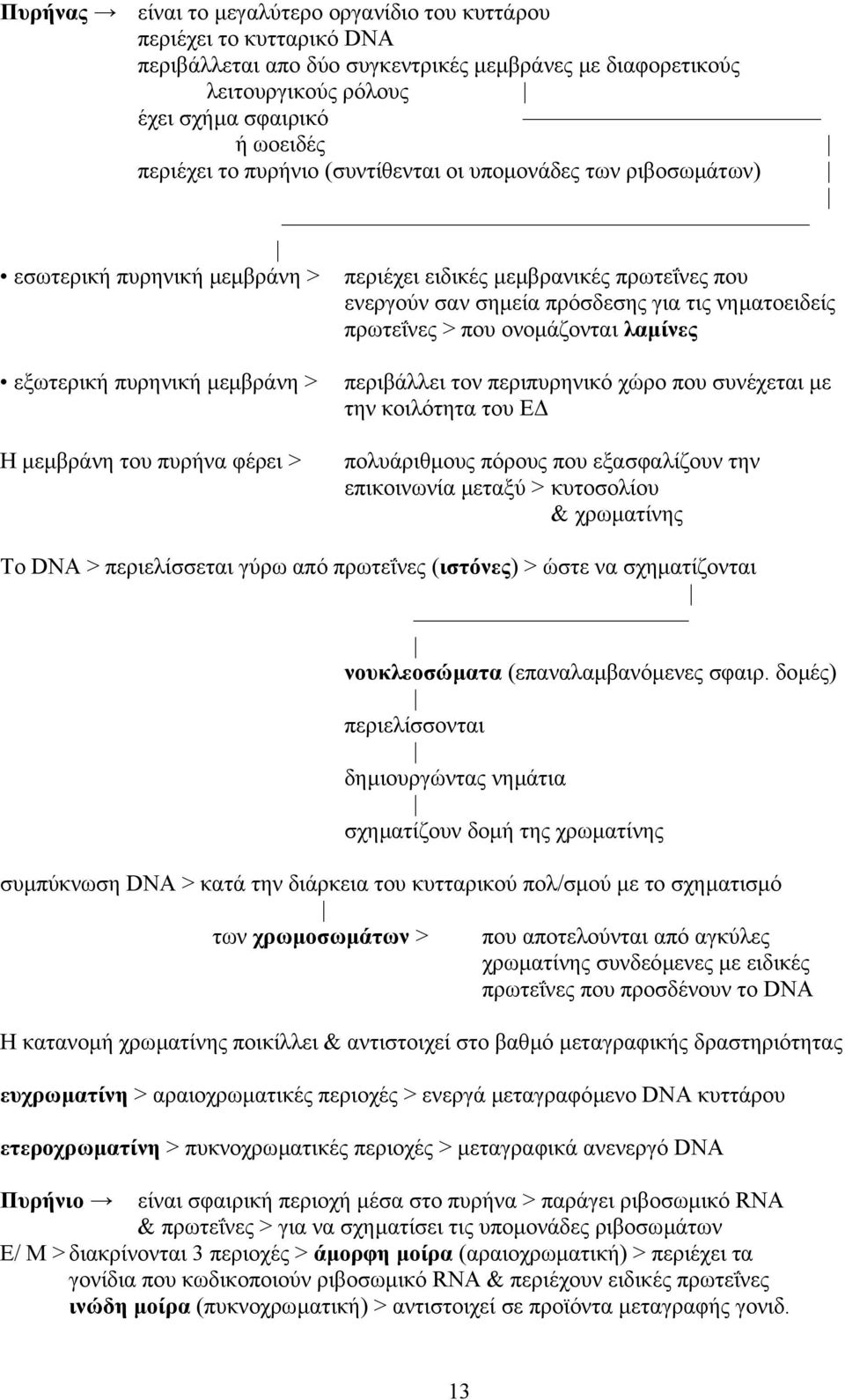 ονοµάζονται λαµίνες εξωτερική πυρηνική µεµβράνη > περιβάλλει τον περιπυρηνικό χώρο που συνέχεται µε την κοιλότητα του E H µεµβράνη του πυρήνα φέρει > πολυάριθµους πόρους που εξασφαλίζουν την