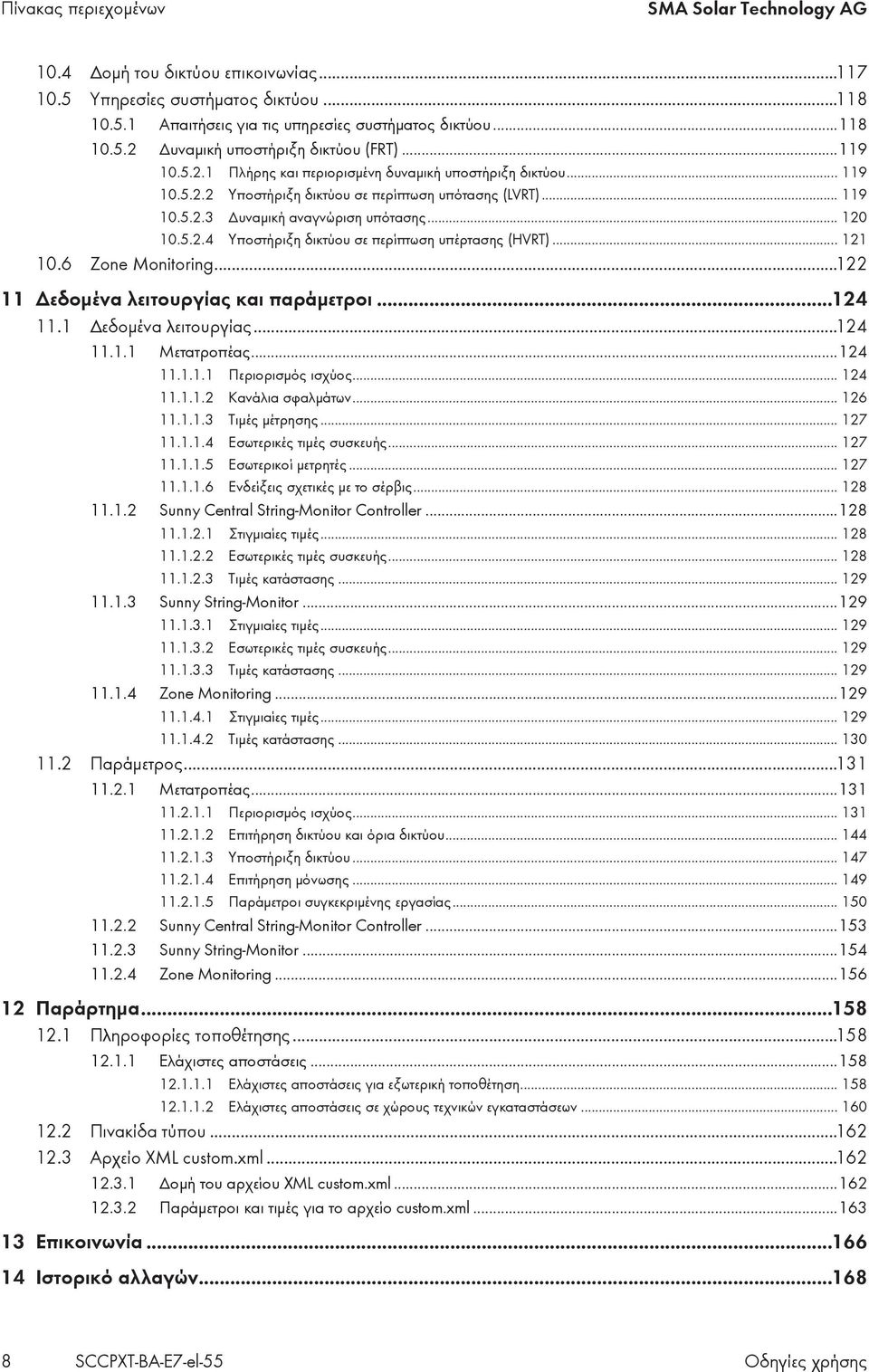 .. 121 10.6 Zone Monitoring...122 11 Δεδομένα λειτουργίας και παράμετροι...124 11.1 Δεδομένα λειτουργίας...124 11.1.1 Μετατροπέας...124 11.1.1.1 Περιορισμός ισχύος... 124 11.1.1.2 Κανάλια σφαλμάτων.