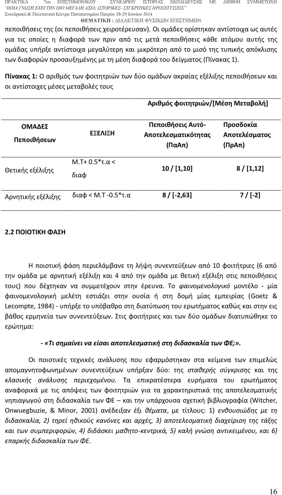 απόκλισης των διαφορών προσαυξημένης με τη μέση διαφορά του δείγματος (Πίνακας 1).