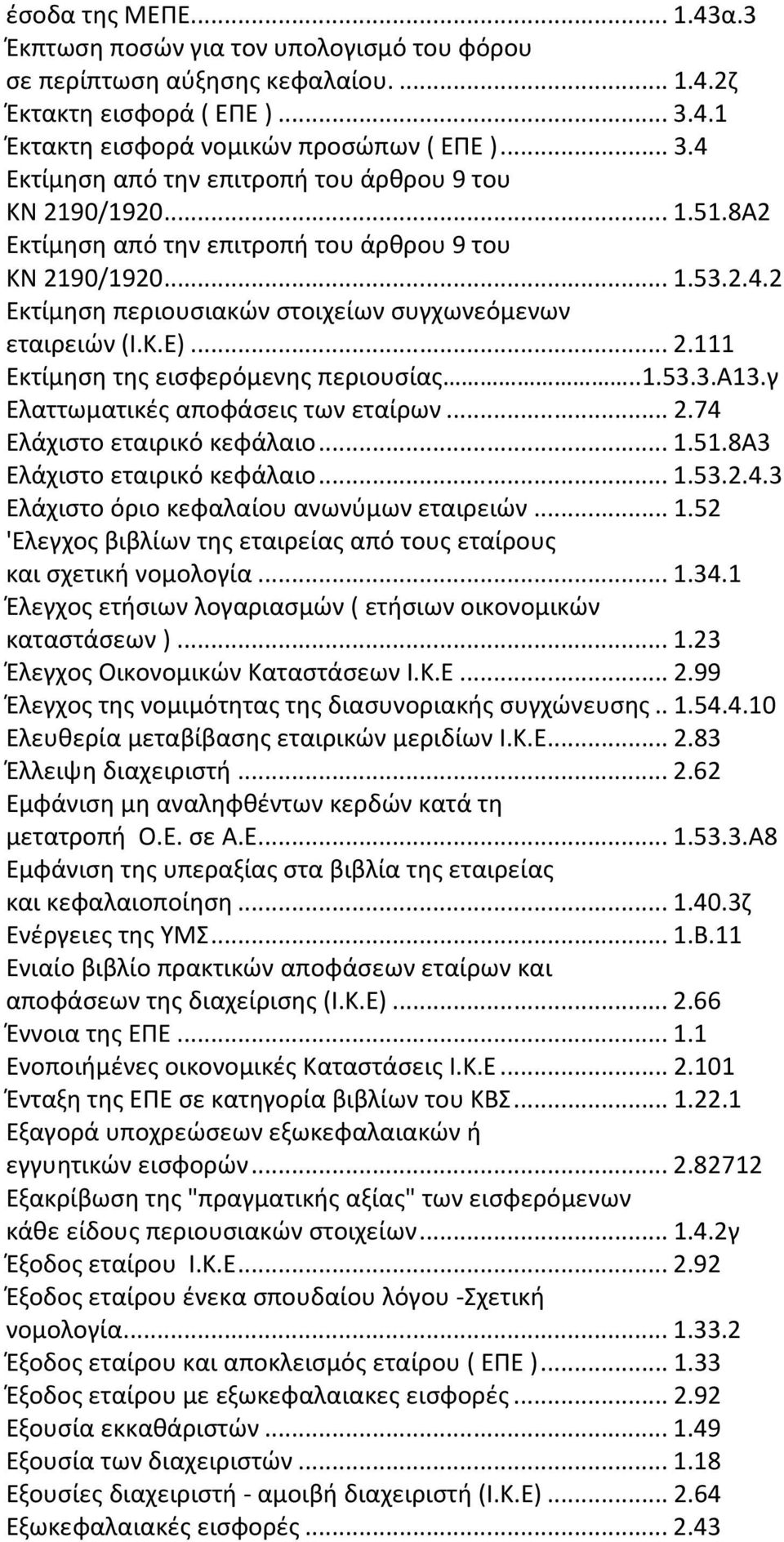 γ Ελαττωματικές αποφάσεις των εταίρων...2.74 Ελάχιστο εταιρικό κεφάλαιο...1.51.8α3 Ελάχιστο εταιρικό κεφάλαιο...1.53.2.4.3 Ελάχιστο όριο κεφαλαίου ανωνύμων εταιρειών...1.52 'Ελεγχος βιβλίων της εταιρείας από τους εταίρους και σχετική νομολογία.