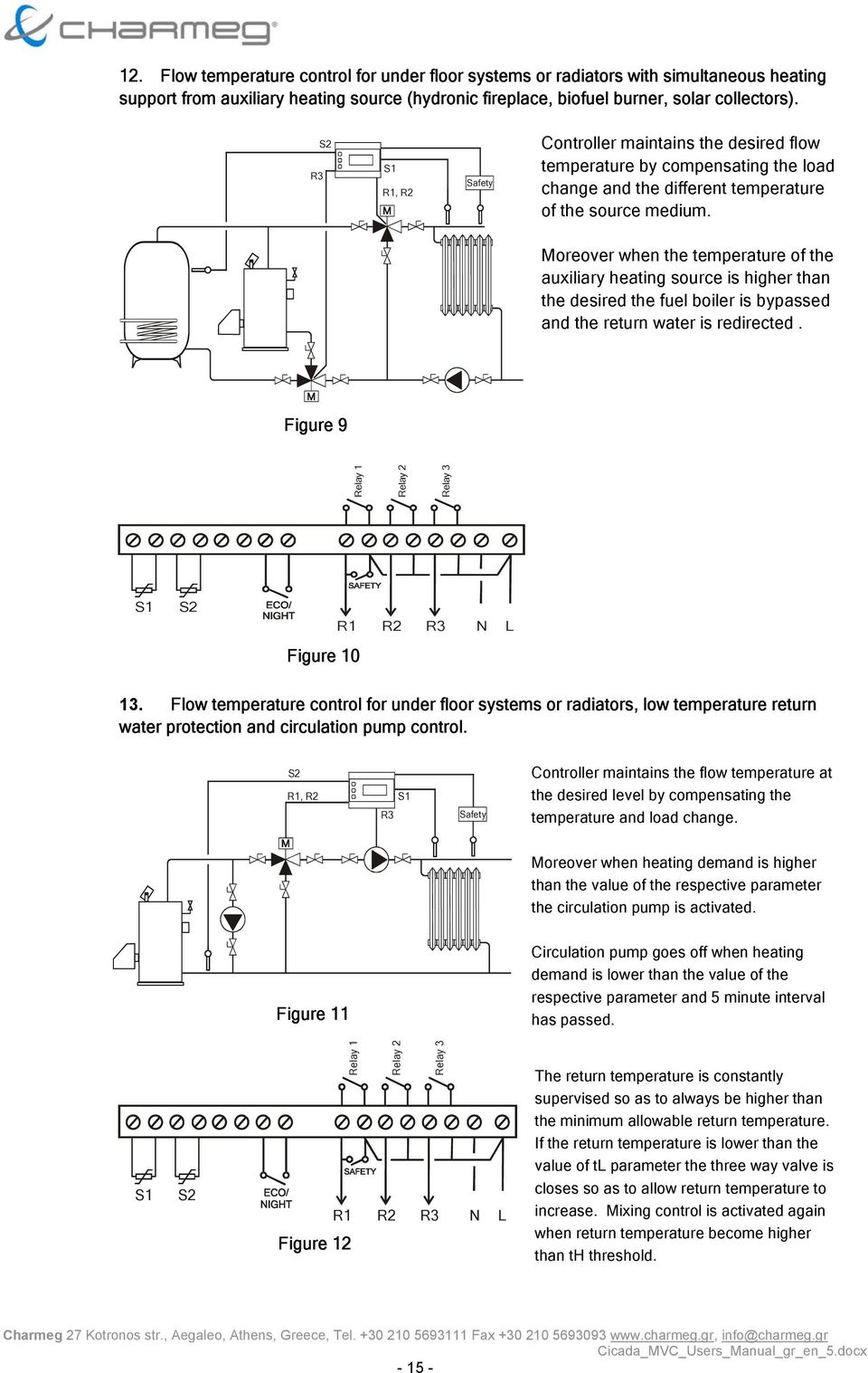 Moreover when the temperature of the auxiliary heating source is higher than the desired the fuel boiler is bypassed and the return water is redirected. Figure 9 Figure 10 R1 R2 N L 13.