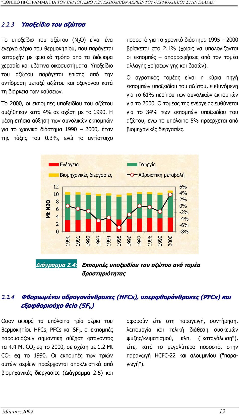 Η µέση ετήσια αύξηση των συνολικών εκποµπών για το χρονικό διάστηµα 1990 2000, ήταν της τάξης του 0.3%, ενώ το αντίστοιχο ποσοστό για το χρονικό διάστηµα 1995 2000 βρίσκεται στο 2.