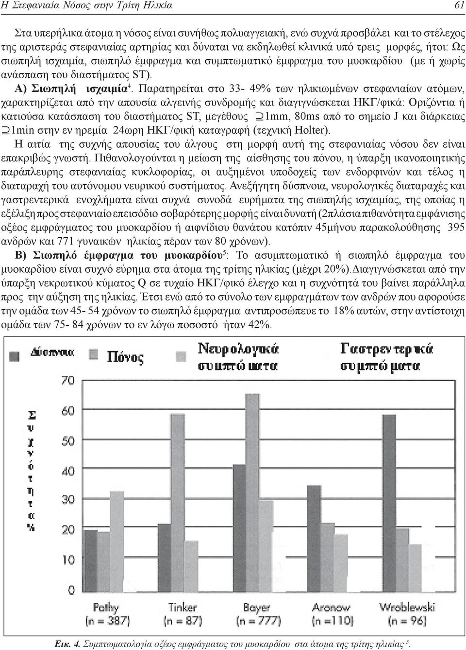 Παρατηρείται στο 33-49% των ηλικιωμένων στεφανιαίων ατόμων, χαρακτηρίζεται από την απουσία αλγεινής συνδρομής και διαγιγνώσκεται ΗΚΓ/φικά: Οριζόντια ή κατιούσα κατάσπαση του διαστήματος ST, μεγέθους