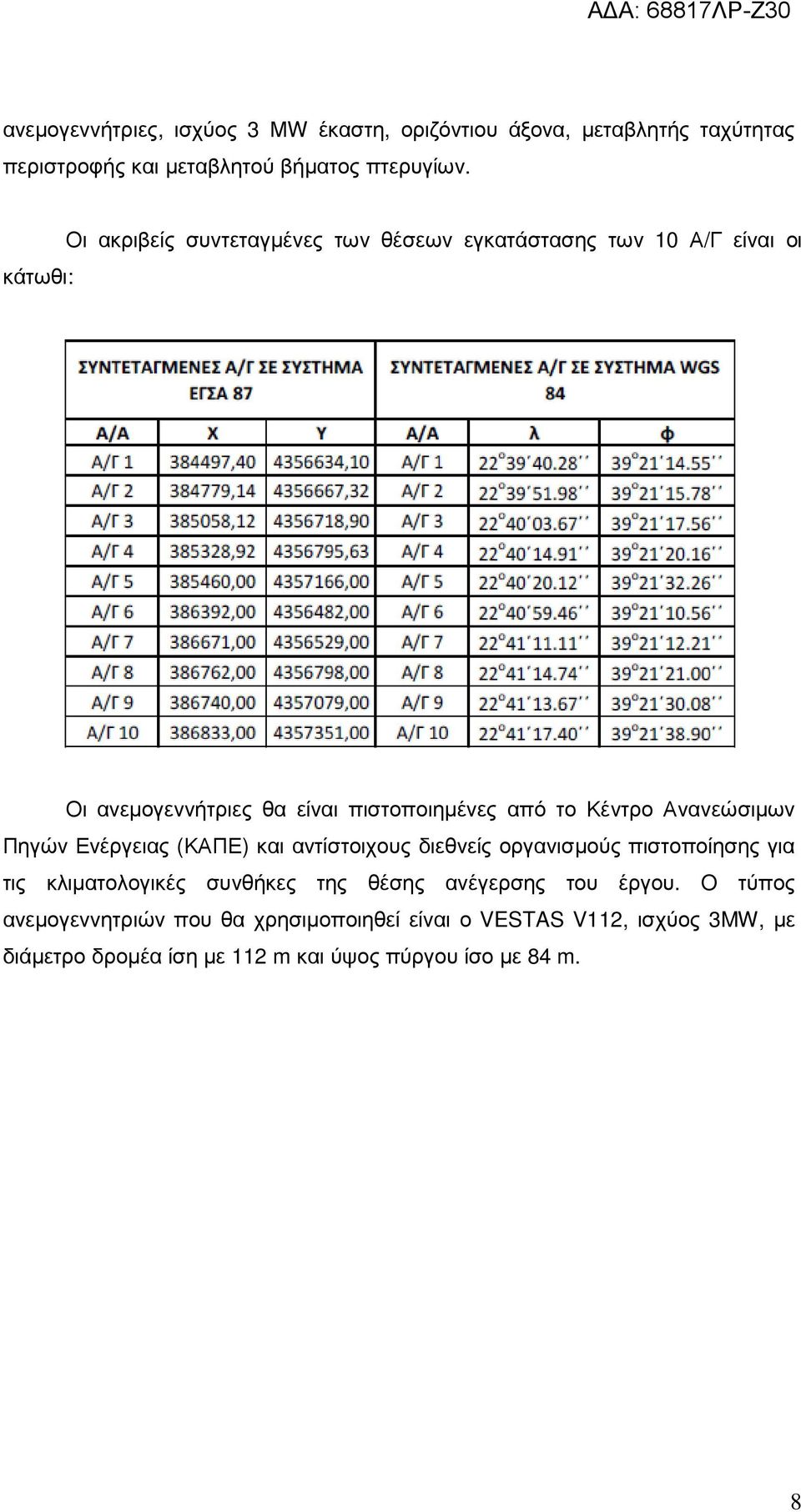 Ανανεώσιµων Πηγών Ενέργειας (ΚΑΠΕ) και αντίστοιχους διεθνείς οργανισµούς πιστοποίησης για τις κλιµατολογικές συνθήκες της θέσης