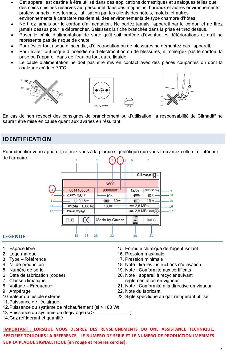 Ne tirez jamais sur le cordon d alimentation. Ne portez jamais l appareil par le cordon et ne tirez jamais dessus pour le débrancher. Saisissez la fiche branchée dans la prise et tirez dessus.