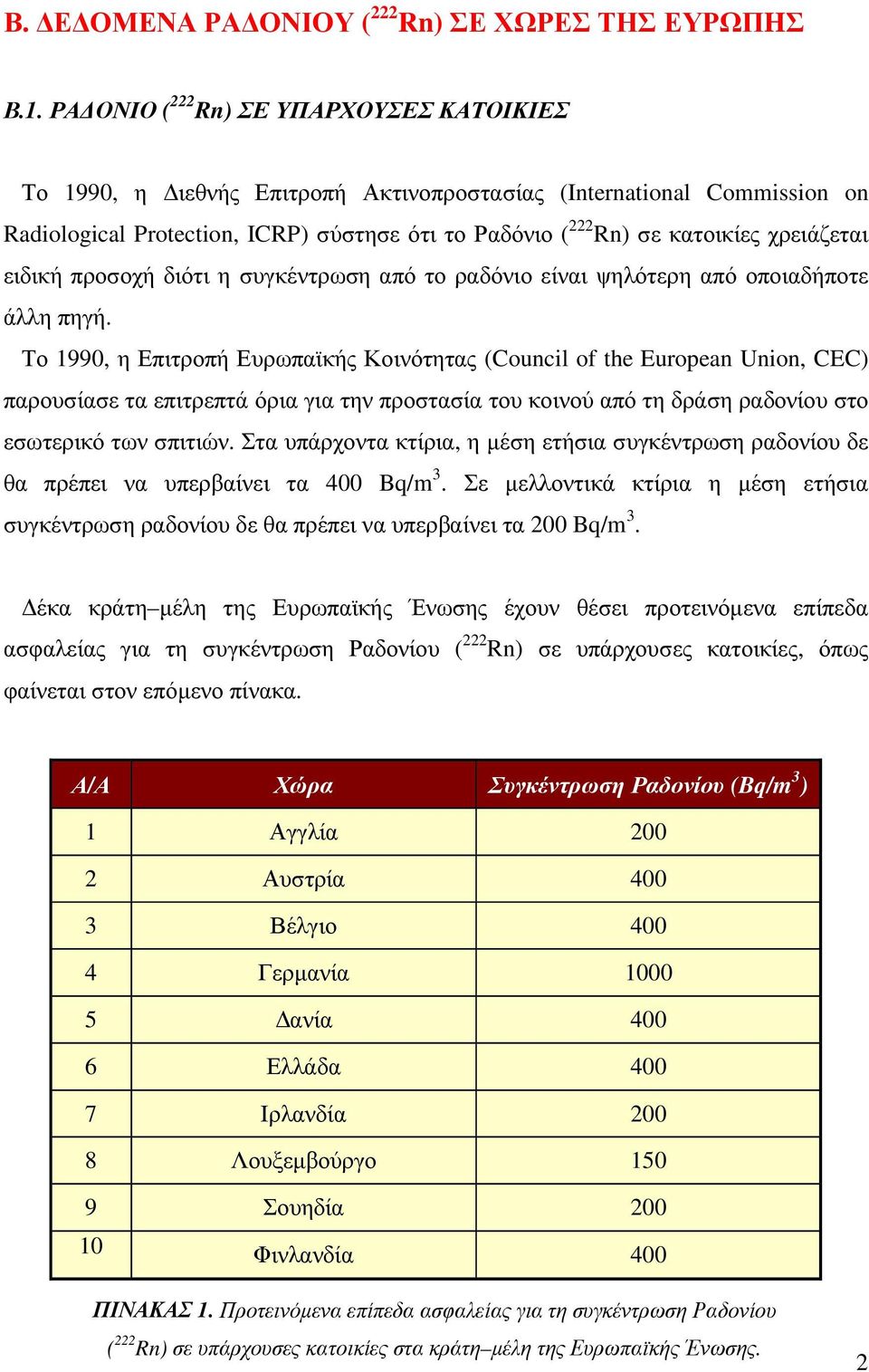 χρειάζεται ειδική προσοχή διότι η συγκέντρωση από το ραδόνιο είναι ψηλότερη από οποιαδήποτε άλλη πηγή.