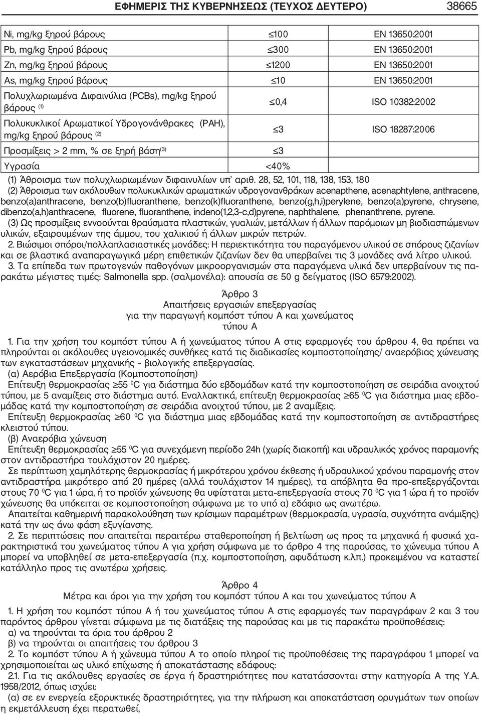 σε ξηρή βάση (3) 3 Υγρασία <40% (1) Άθροισμα των πολυχλωριωμένων διφαινυλίων υπ αριθ.