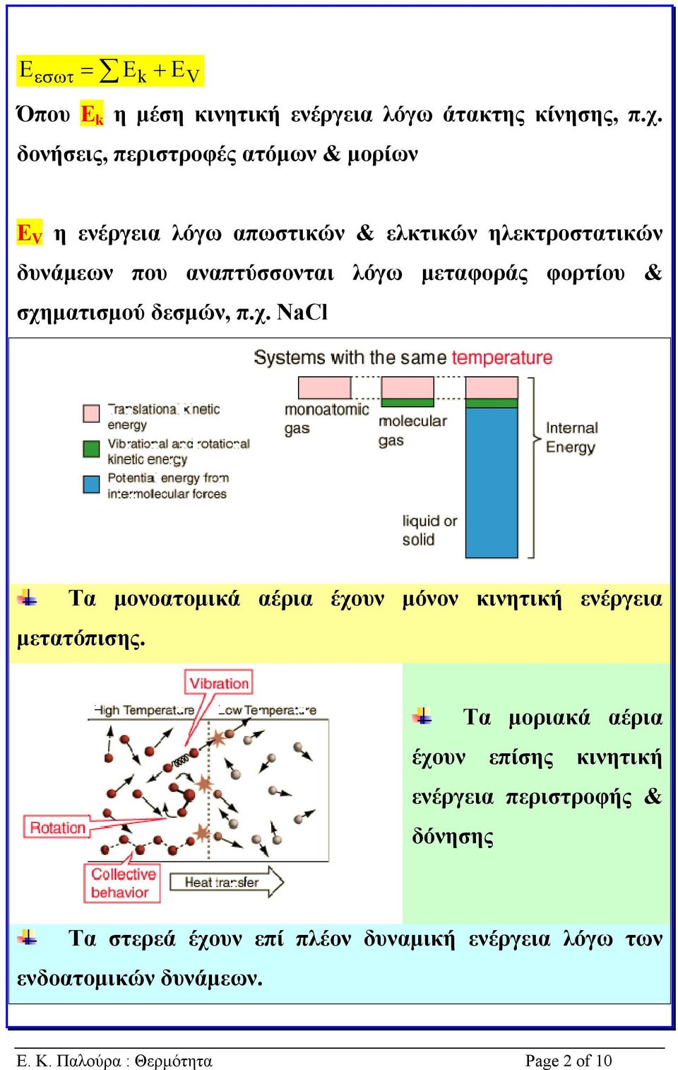 µεταφοράς φορτίου & σχηµατισµού δεσµών, π.χ. NaCl Τα µονοατοµικά αέρια έχουν µόνον κινητική ενέργεια µετατόπισης.