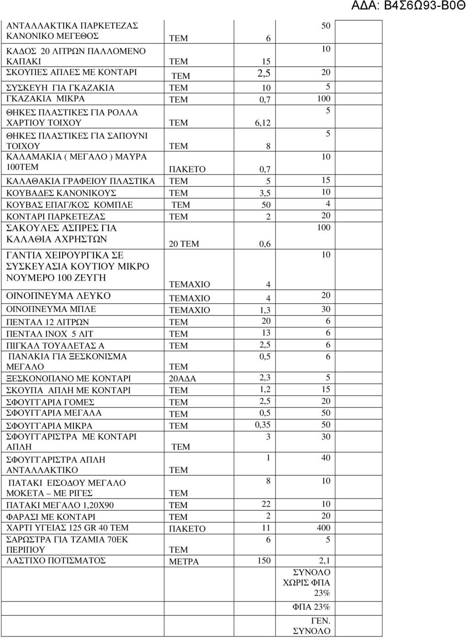 ΣΑΚΟΥΛΕΣ ΑΣΠΡΕΣ ΓΙΑ 0 ΚΑΛΑΘΙΑ ΑΧΡΗΣΤΩΝ 20 0,6 ΓΑΝΤΙΑ ΧΕΙΡΟΥΡΓΙΚΑ ΣΕ ΣΥΣΚΕΥΑΣΙΑ ΚΟΥΤΙΟΥ ΜΙΚΡΟ ΝΟΥΜΕΡΟ 0 ΖΕΥΓΗ ΑΧΙΟ 4 ΟΙΝΟΠΝΕΥΜΑ ΛΕΥΚΟ ΑΧΙΟ 4 20 ΟΙΝΟΠΝΕΥΜΑ ΜΠΛΕ ΑΧΙΟ 1,3 30 ΠΕΝΤΑΛ 12 ΛΙΤΡΩΝ 20 6 ΠΕΝΤΑΛ