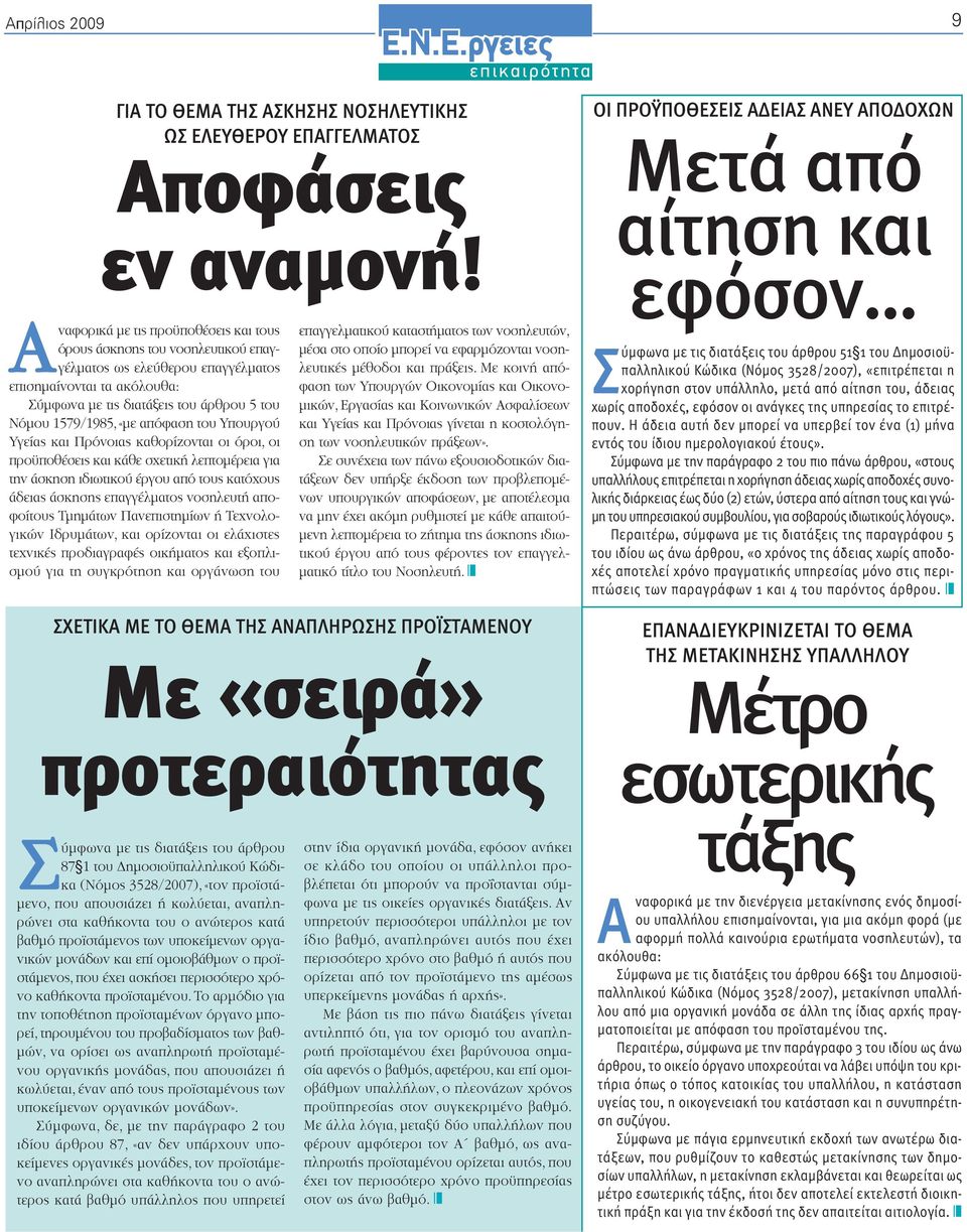 1579/1985, «µε απόφαση του Υπουργού Υγείας και Πρόνοιας καθορίζονται οι όροι, οι προϋποθέσεις και κάθε σχετική λεπτοµέρεια για την άσκηση ιδιωτικού έργου από τους κατόχους άδειας άσκησης επαγγέλµατος