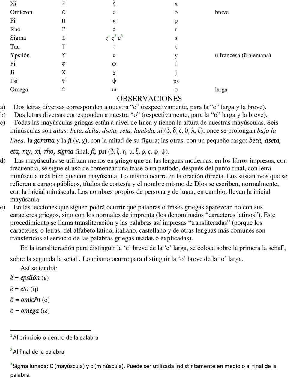 c) Todas las mayúsculas griegas están a nivel de línea y tienen la altura de nuestras mayúsculas.