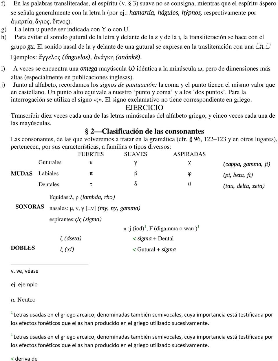 h) Para evitar el sonido gutural de la letra γ delante de la ε y de la ι, la transliteración se hace con el grupo gu.