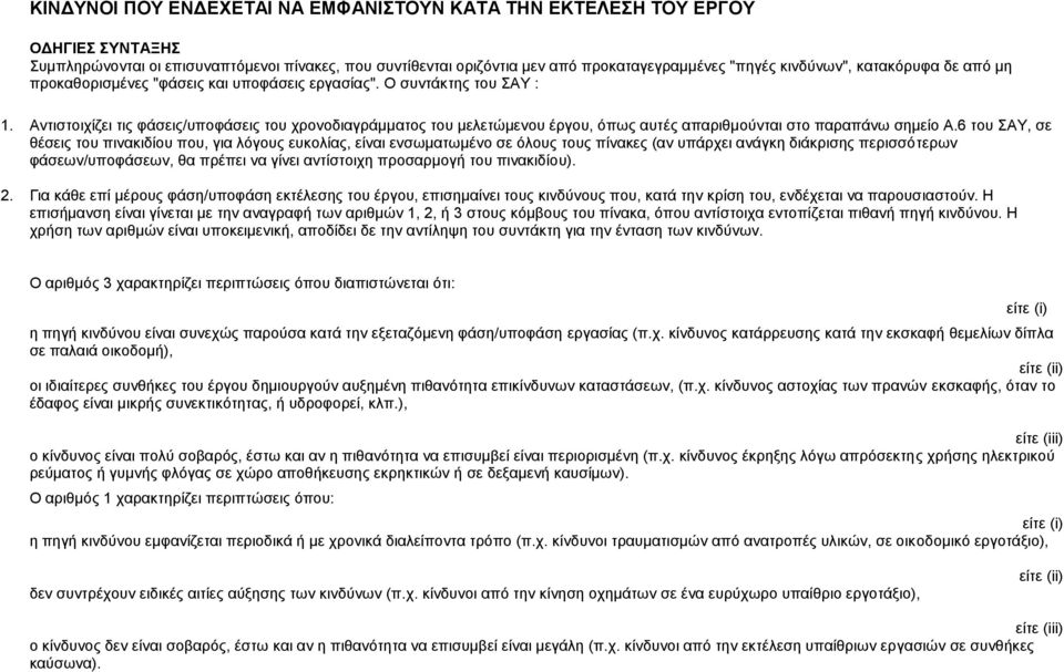 Αντιστοιχίζει τις φάσεις/υποφάσεις του χρονοδιαγράμματος του μελετώμενου έργου, όπως αυτές απαριθμούνται στο παραπάνω σημείο Α.