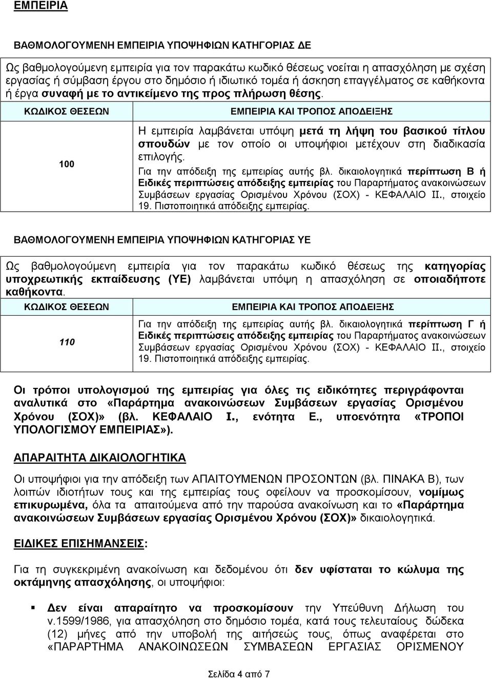 ΚΧΓΗΚΟ ΘΔΔΧΝ 100 ΔΜΠΔΗΡΗΑ ΚΑΗ ΣΡΟΠΟ ΑΠΟΓΔΗΞΖ Η εκπεηξία ιακβάλεηαη ππόςε κεηά ηε ιήςε ηνπ βαζηθνύ ηίηινπ ζπνπδώλ κε ηνλ νπνίν νη ππνςήθηνη κεηέρνπλ ζηε δηαδηθαζία επηινγήο.