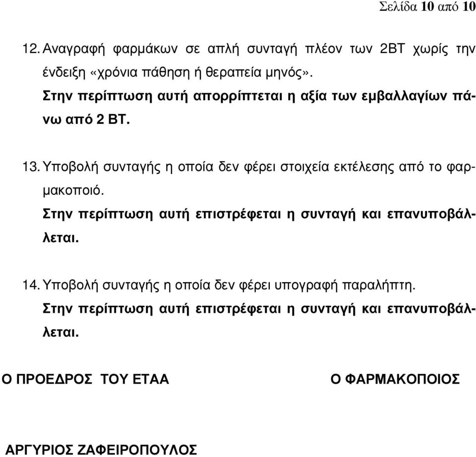 Υποβολή συνταγής η οποία δεν φέρει στοιχεία εκτέλεσης από το φαρ- µακοποιό.