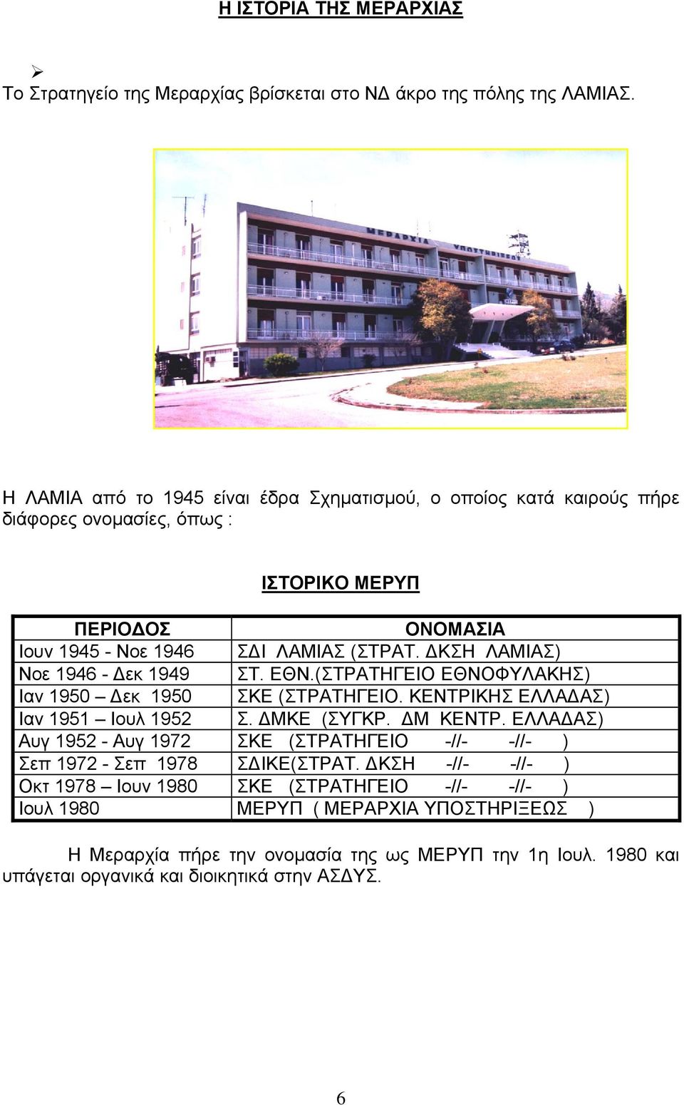 ΚΣΗ ΛΑΜΙΑΣ) Νοε 1946 - εκ 1949 ΣΤ. ΕΘΝ.(ΣΤΡΑΤΗΓΕΙΟ ΕΘΝΟΦΥΛΑΚΗΣ) Ιαν 1950 εκ 1950 ΣΚΕ (ΣΤΡΑΤΗΓΕΙΟ. ΚΕΝΤΡΙΚΗΣ ΕΛΛΑ ΑΣ) Ιαν 1951 Ιουλ 1952 Σ. ΜΚΕ (ΣΥΓΚΡ. Μ ΚΕΝΤΡ.