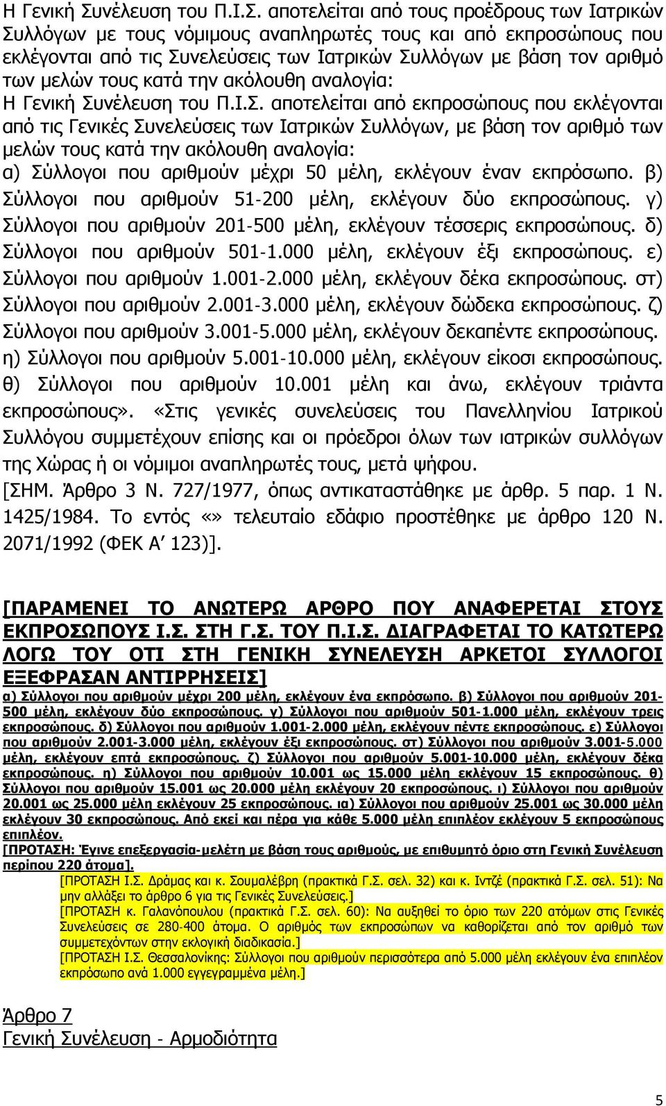αποτελείται από τους προέδρους των Ιατρικών Συλλόγων με τους νόμιμους αναπληρωτές τους και από εκπροσώπους που εκλέγονται από τις Συνελεύσεις των Ιατρικών Συλλόγων με βάση τον αριθμό των μελών τους
