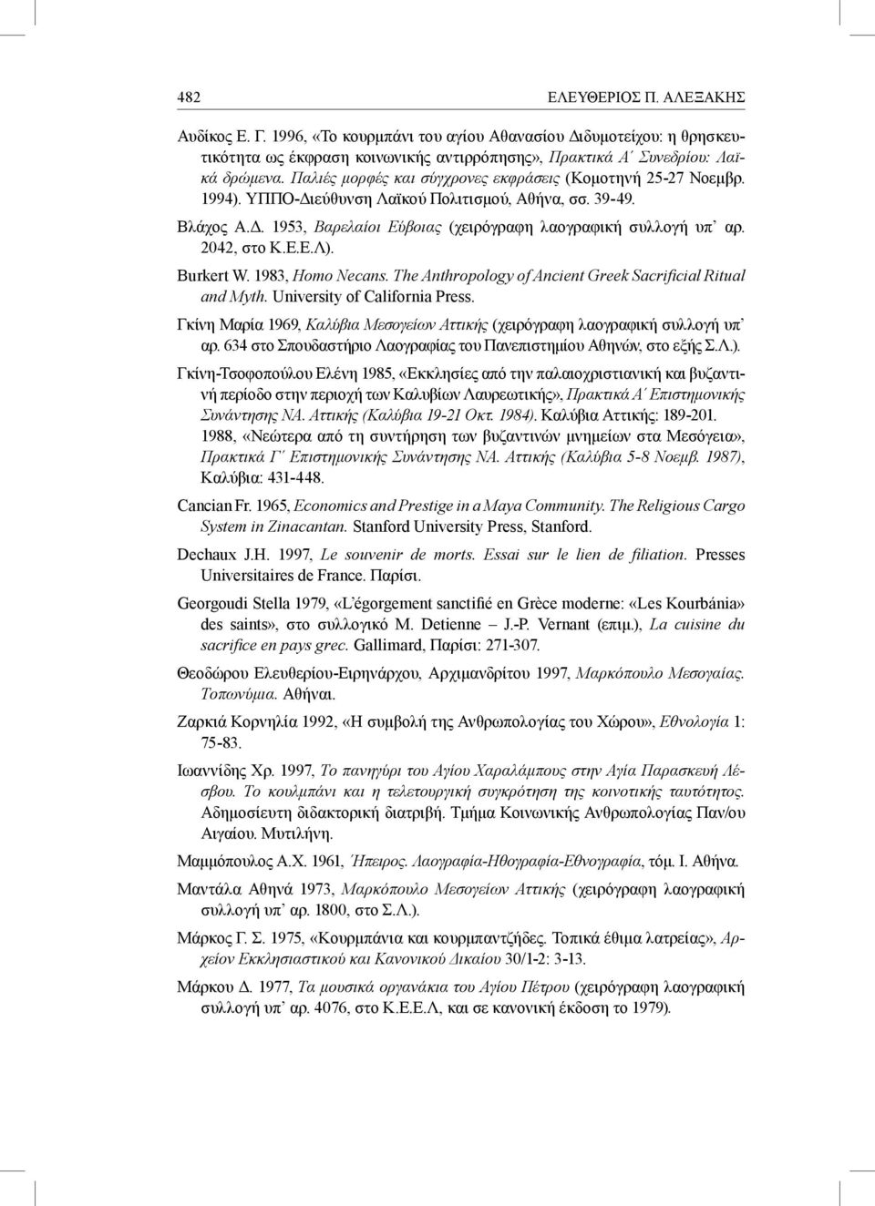 2042, στο Κ.Ε.Ε.Λ). Burkert W. 1983, Homo Necans. The Anthropology of Ancient Greek Sacrifi cial Ritual and Myth. University of California Press.