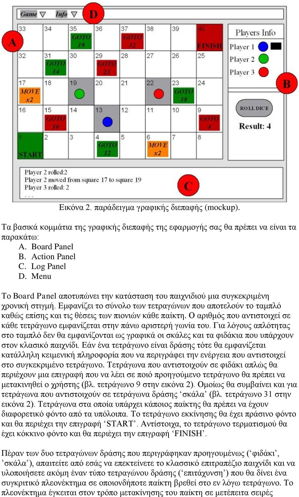 Δκθαλίδεη ην ζύλνιν ησλ ηεηξαγώλσλ πνπ απνηεινύλ ην ηακπιό θαζώο επίζεο θαη ηηο ζέζεηο ησλ πηνληώλ θάζε παίθηε. Ο αξηζκόο πνπ αληηζηνηρεί ζε θάζε ηεηξάγσλν εκθαλίδεηαη ζηελ πάλσ αξηζηεξή γσλία ηνπ.