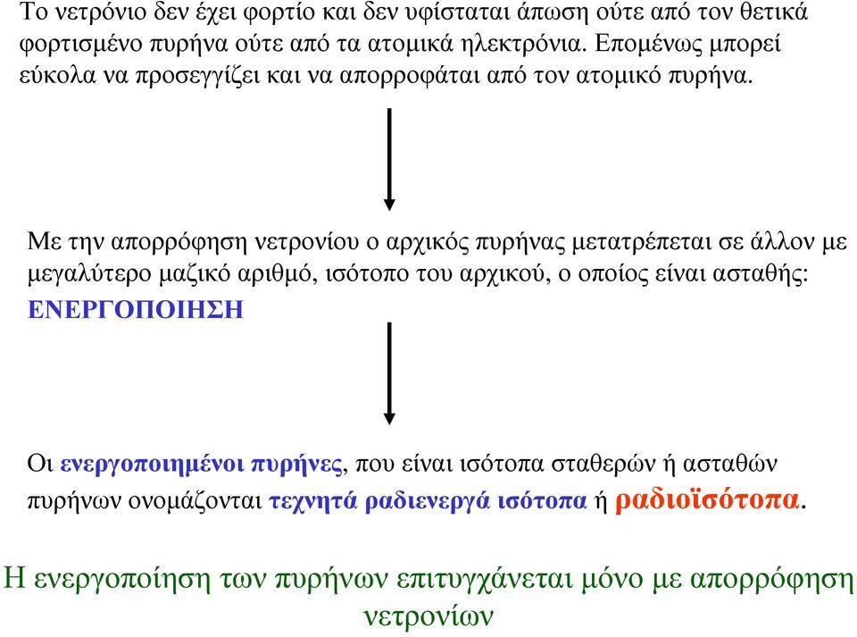 Με την απορρόφηση νετρονίου ο αρχικός πυρήνας µετατρέπεται σε άλλον µε µεγαλύτεροµαζικόαριθµό, ισότοποτουαρχικού,