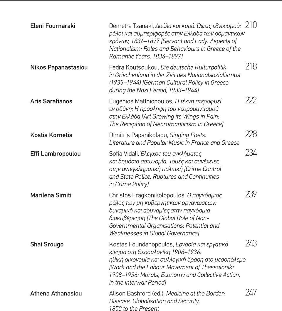 Nationalsozialismus (1933 1944) [German Cultural Policy in Greece during the Nazi Period, 1933 1944] Aris Sarafianos Eugenios Matthiopoulos, Η τέχνη πτεροφυεί 222 εν οδύνη: Η πρόσληψη του