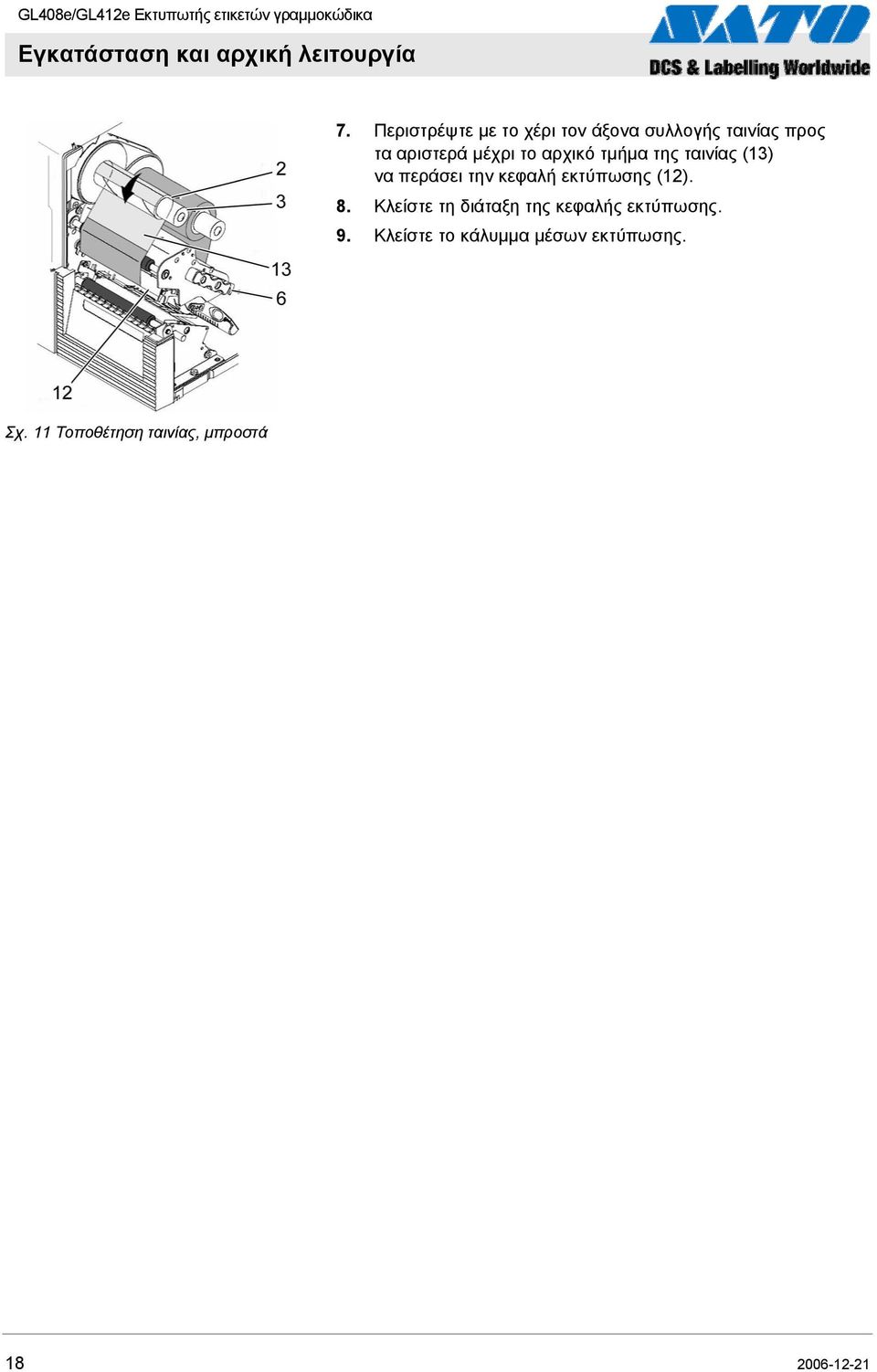 αρχικό τμήμα της ταινίας (13) να περάσει την κεφαλή εκτύπωσης (12). 8.