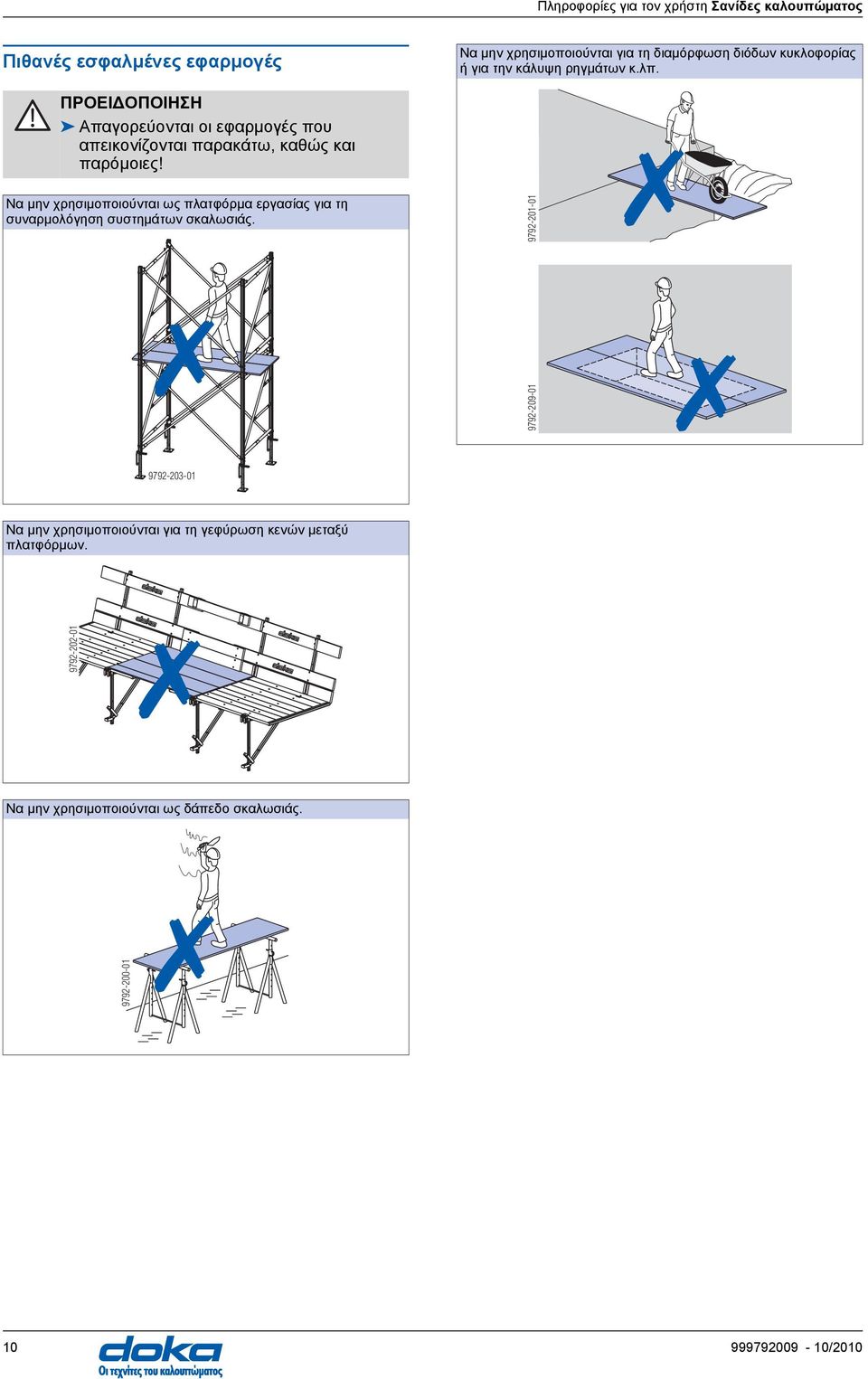 Να μην χρησιμοποιούνται ως πλατφόρμα εργασίας για τη συναρμολόγηση συστημάτων σκαλωσιάς.