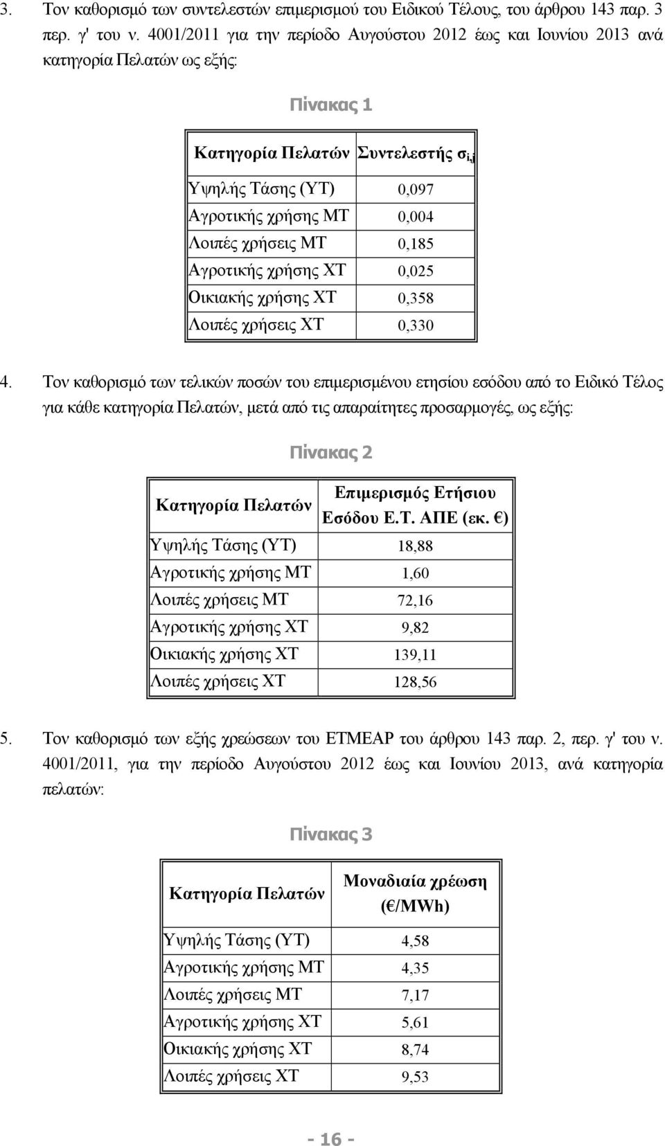 χρήσεις ΜΤ 0,185 Αγροτικής χρήσης ΧΤ 0,025 Οικιακής χρήσης ΧΤ 0,358 Λοιπές χρήσεις ΧΤ 0,330 4.