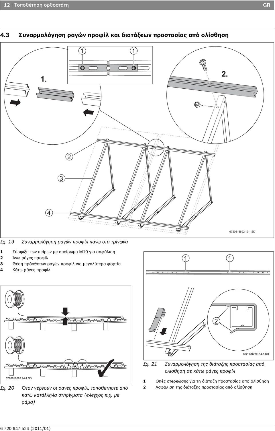 φορτία 4 Κάτω ράγες προφίλ 1 1 2 6720616592.14-1.SD 6720616592.24-1.SD Σχ. 20 Όταν γέρνουν οι ράγες προφίλ, τοποθετήστε από κάτω κατάλληλα στηρίγματα (έλεγχος π.χ. με ράμα) Σχ.