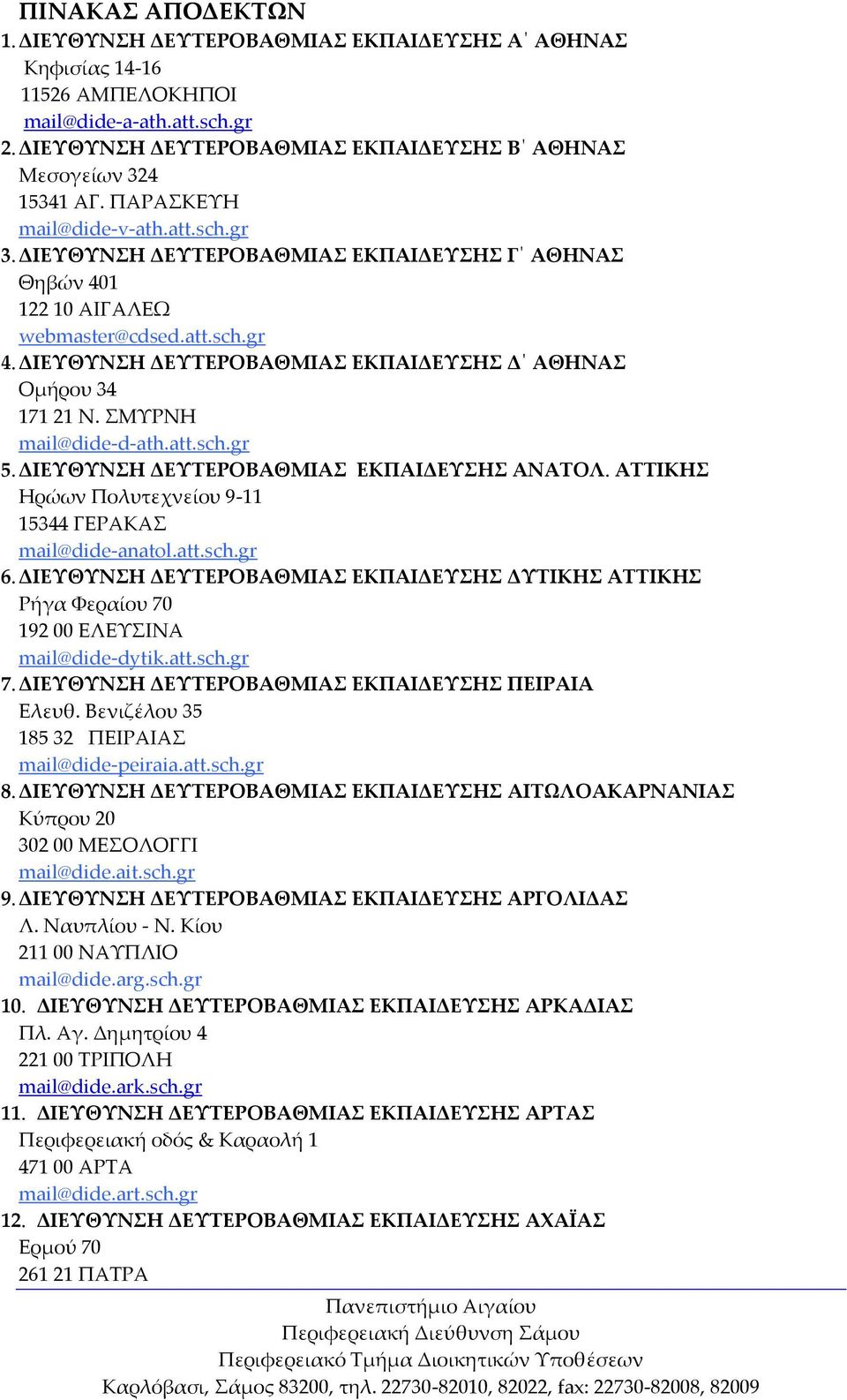 ΔΙΕΥΘΥΝΣΗ ΔΕΥΤΕΡΟΒΑΘΜΙΑΣ ΕΚΠΑΙΔΕΥΣΗΣ Δ ΑΘΗΝΑΣ Ομήρου 34 171 21 Ν. ΣΜΥΡΝΗ mail@dide-d-ath.att.sch.gr 5. ΔΙΕΥΘΥΝΣΗ ΔΕΥΤΕΡΟΒΑΘΜΙΑΣ ΕΚΠΑΙΔΕΥΣΗΣ ΑΝΑΤΟΛ.