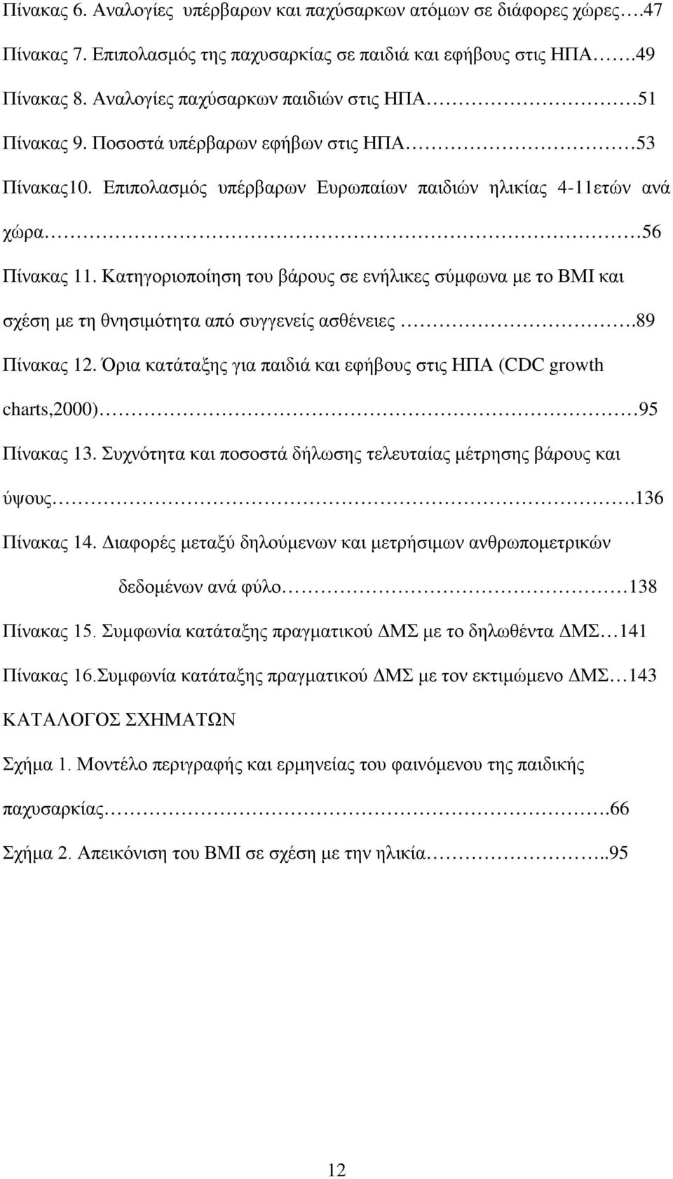 Κατηγοριοποίηση του βάρους σε ενήλικες σύμφωνα με το ΒΜΙ και σχέση με τη θνησιμότητα από συγγενείς ασθένειες.89 Πίνακας 12.