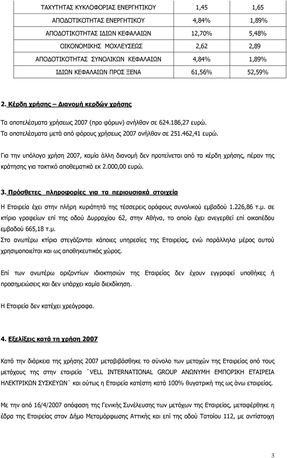 Σα απνηειέζκαηα κεηά απφ θφξνπο ρξήζεσο 2007 αλήιζαλ ζε 251.462,41 επξψ.