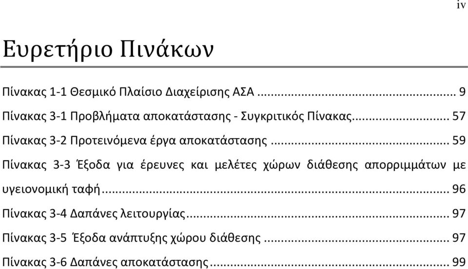 .. 57 Πίνακας 3-2 Προτεινόμενα έργα αποκατάστασης.